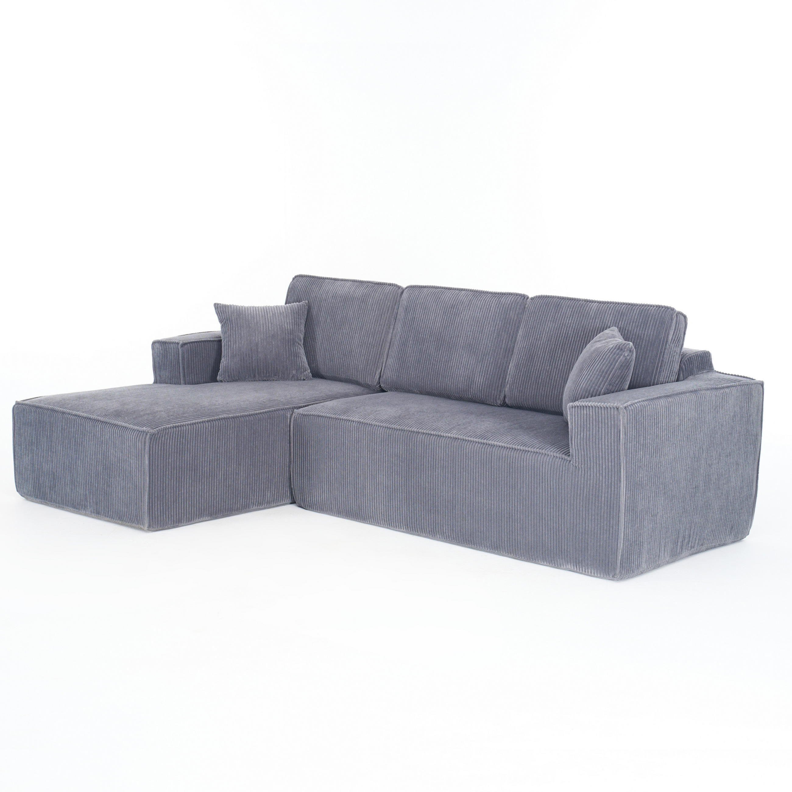 ECKSOFA Cord Grau mit 2 Kissen - Grau, Textil (235/128cm) - WISHDOR