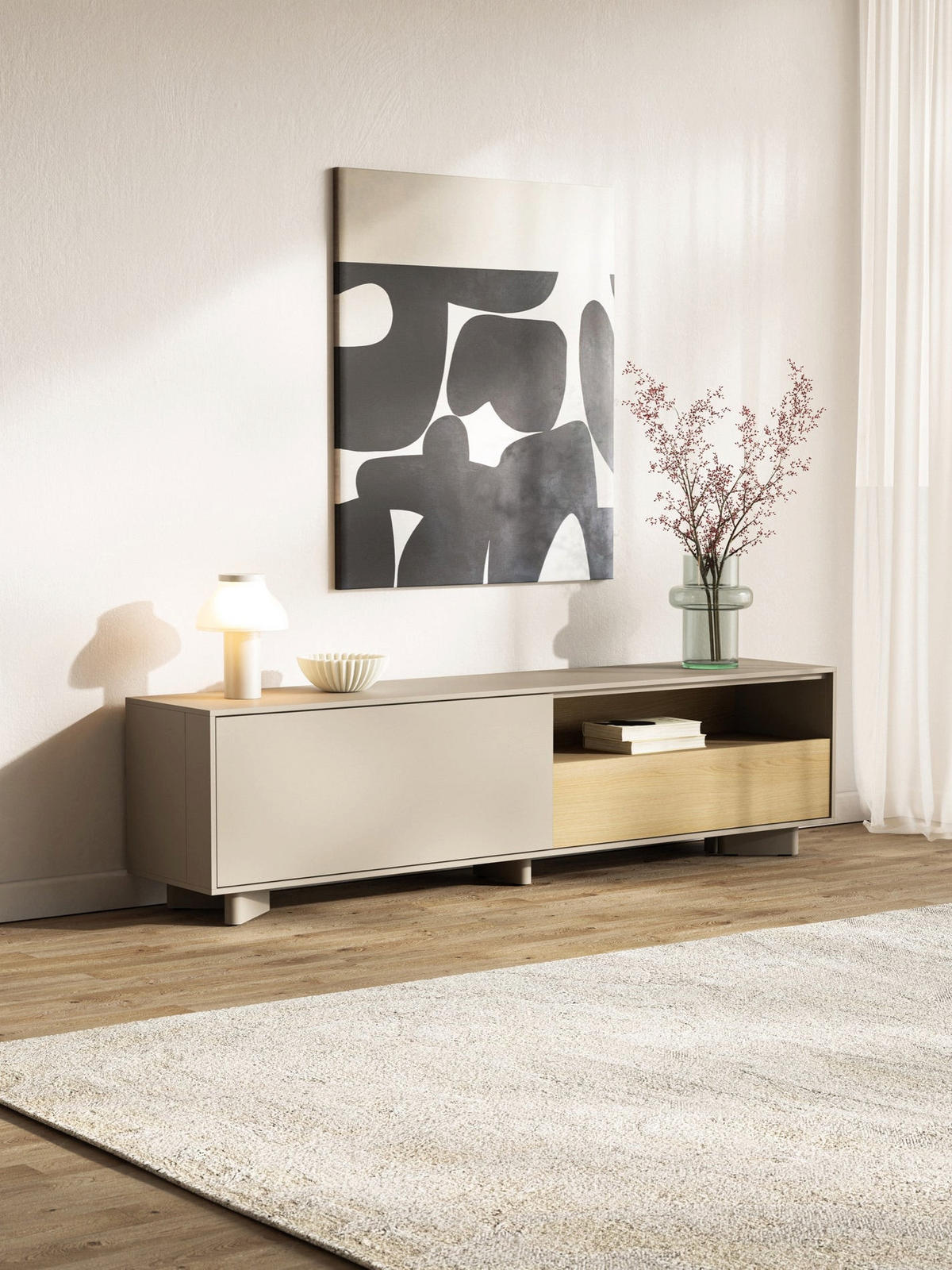 TV stolek Distria Kašmírově šedý 175/46/35 cm - béžová/šedohnědá, kompozitní dřevo (140/46/35cm) - Selsey