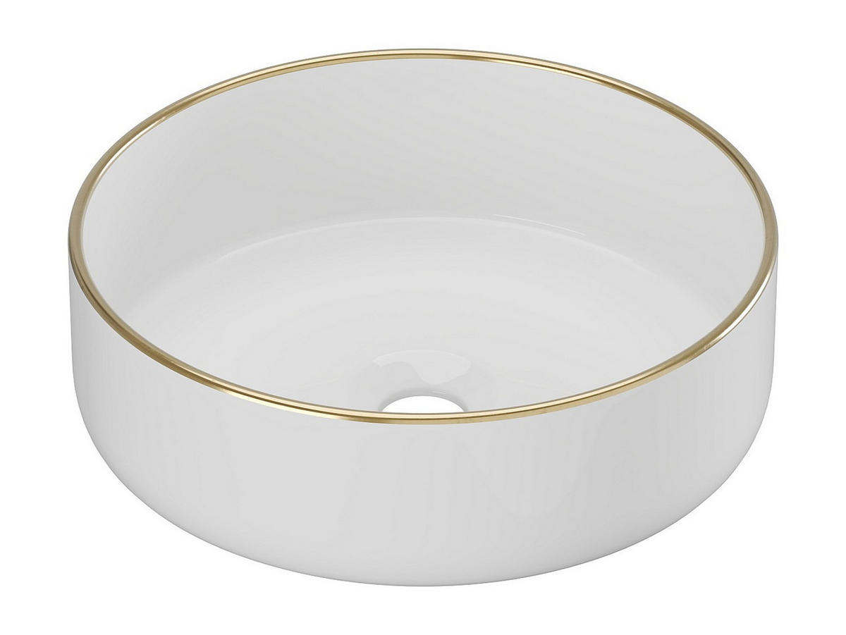 AUFSATZWASCHBECKEN rund - Keramik - Weiß mit goldfarbener Umrandung - 36 cm - LENISO II - Weiß, Keramik (36/12/36cm) - Vente-Unique