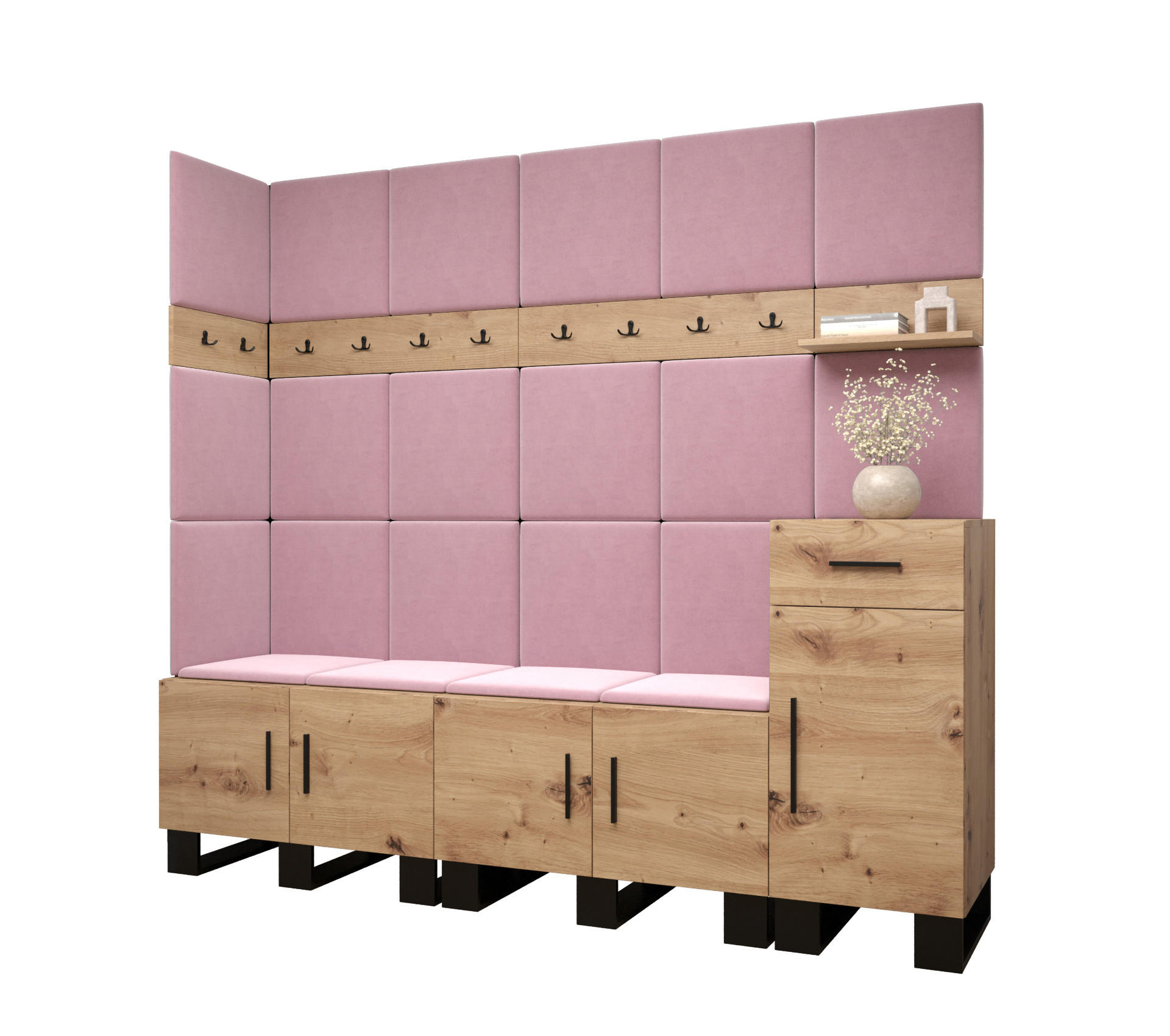 Abiks Möbel Garderoben-Set Eiche Artisan, Pink 210x196x45.6 cm