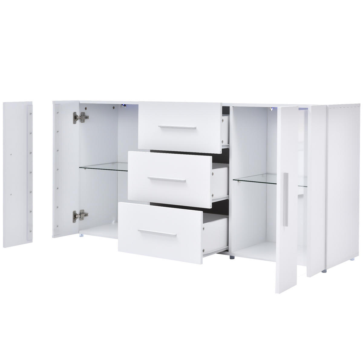 LOWBOARD 140/35/70 cm mit LED-Beleuchtung, 2 Türen und 3 Schubladen - Weiß, Holzwerkstoff (140/70/35cm) - BEAOK