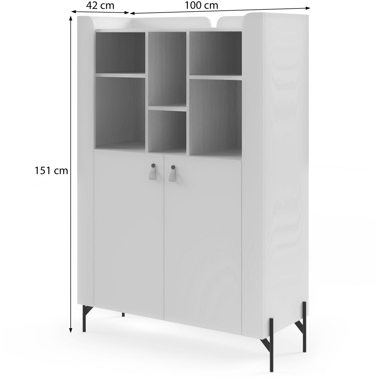 KNIHOVNA Sorella se 2 dveřmi a 3 otevřenými policemi, 100 cm, porcini + dub Mavelie - kapučínová/barva dubu, kov/kompozitní dřevo (100/151/51cm) - Beautysofa