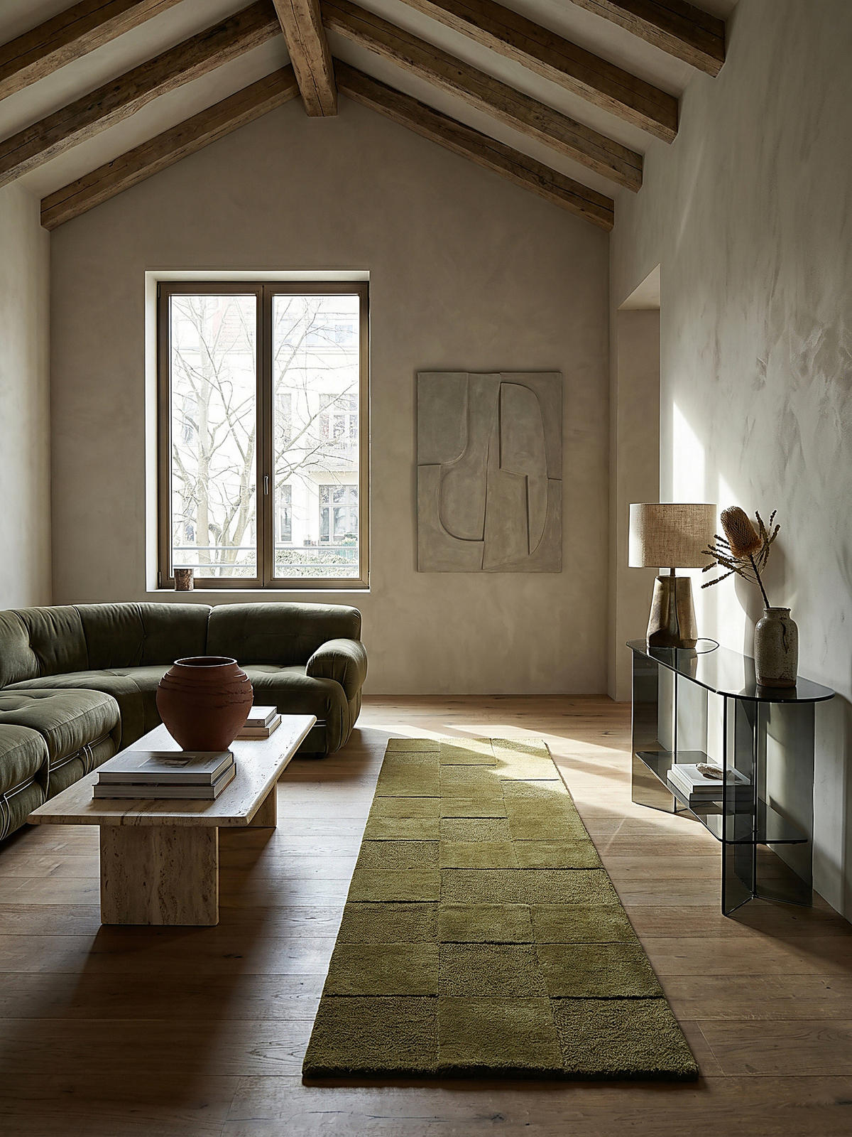WOLLTEPPICH DEBEN, mit Schachbrettmuster, Grün, 60 x 230 cm - Grün, Textil (230/60cm) - KADIMA DESIGN