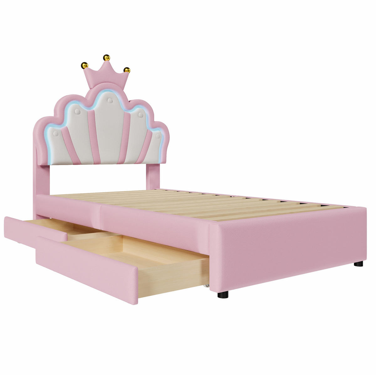 POLSTERBETT mit LED-Beleuchtung 90/200 cm in Rosa mit Schubladen und Kopfteil - Rosa, Kunststoff (90/200cm) - BEAOK