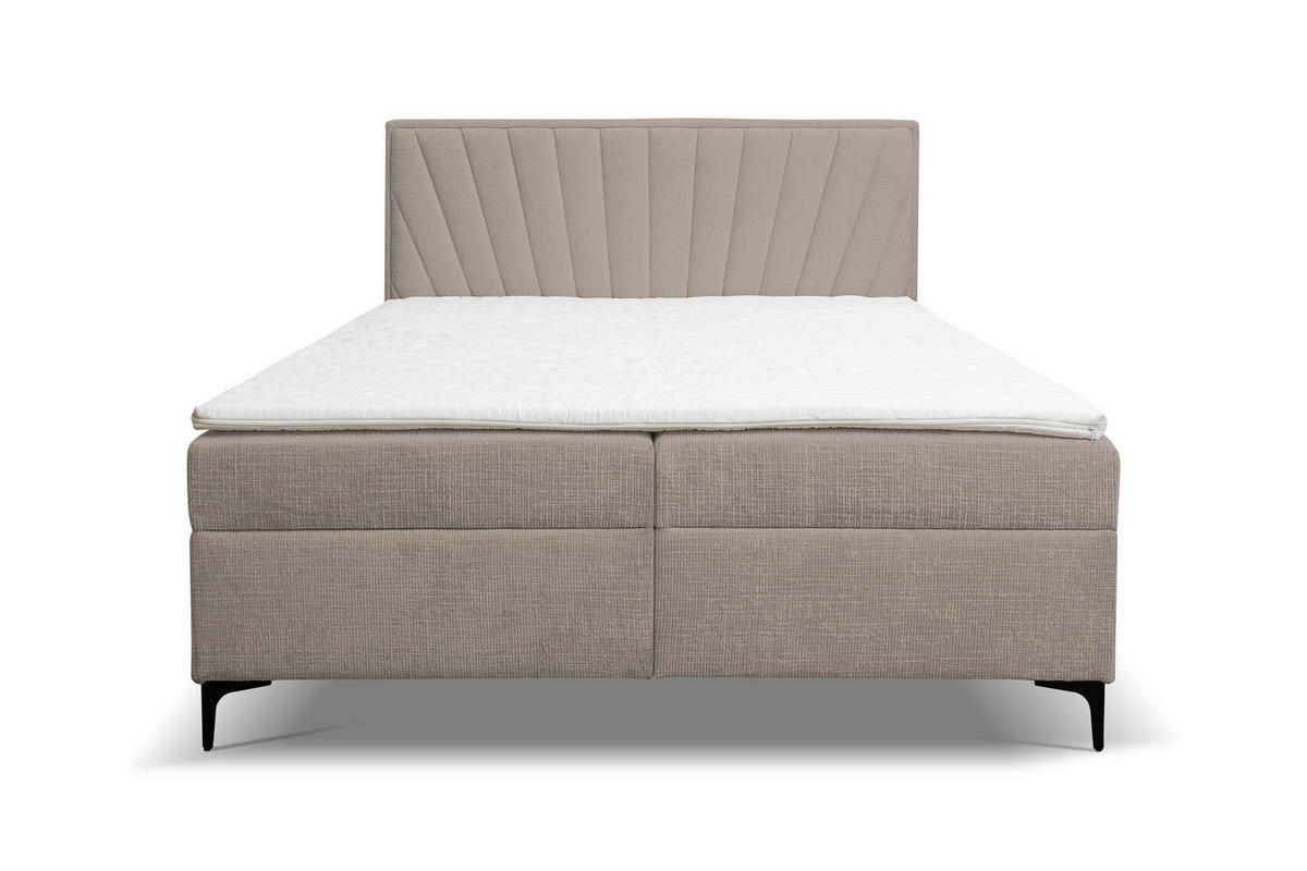 BOXBETT Cimone mit 2 Bettkästen, Maße: 140x200 cm, Farbe: Hellbraun, Velourstoff, mit Bonell-Matratze inkl. Topper - Hellbraun, Holz/Kunststoff (140/200cm) - VENASI MÖBEL