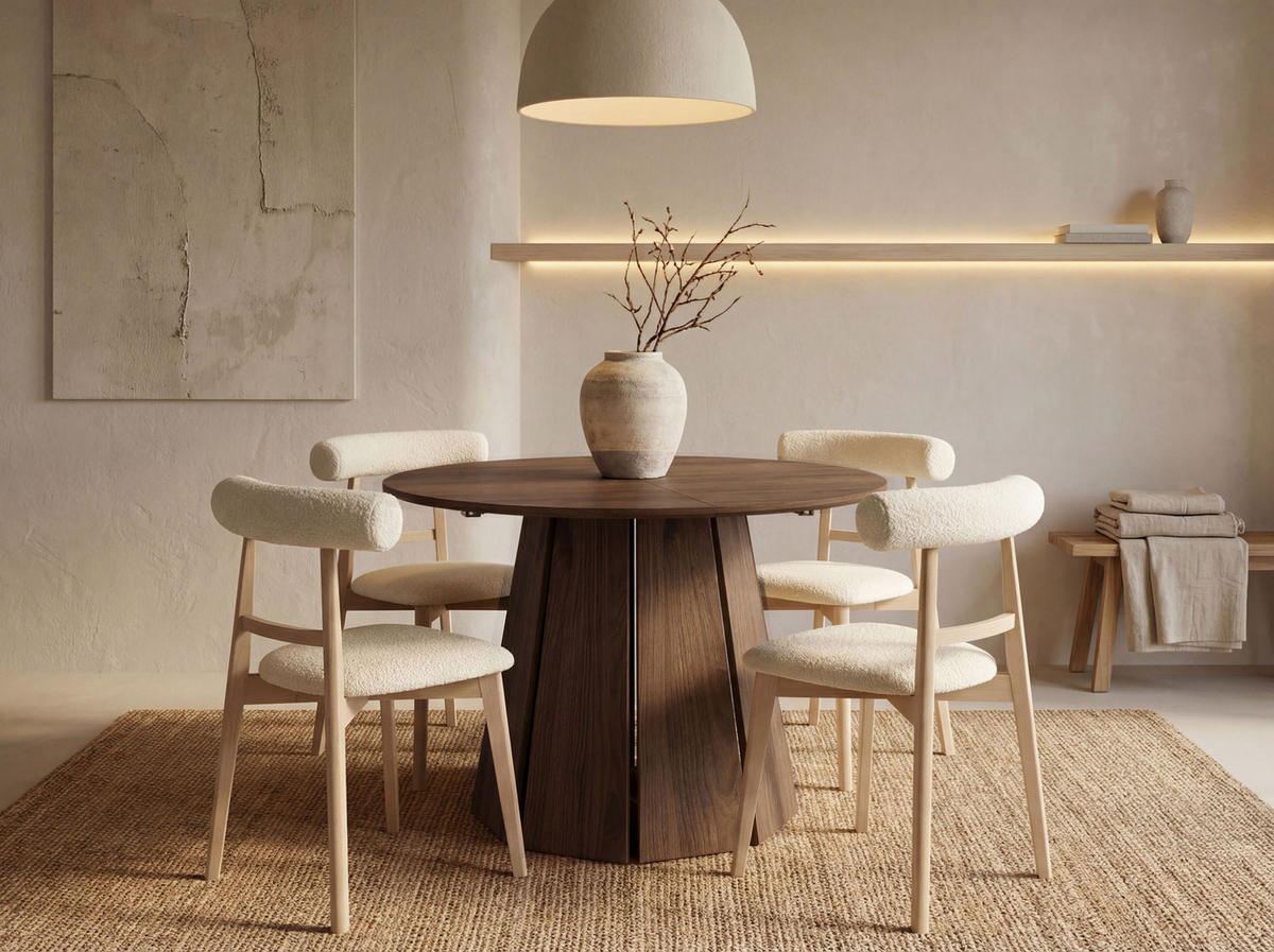 ESSTISCH Lunda rund ausziehbar verlängerbar, Wallnuss Dunkelbraun 100-180/100/76 cm - Nussbaumfarben/Schwarz, Holzwerkstoff (100/100/76cm) - WFL GROUP