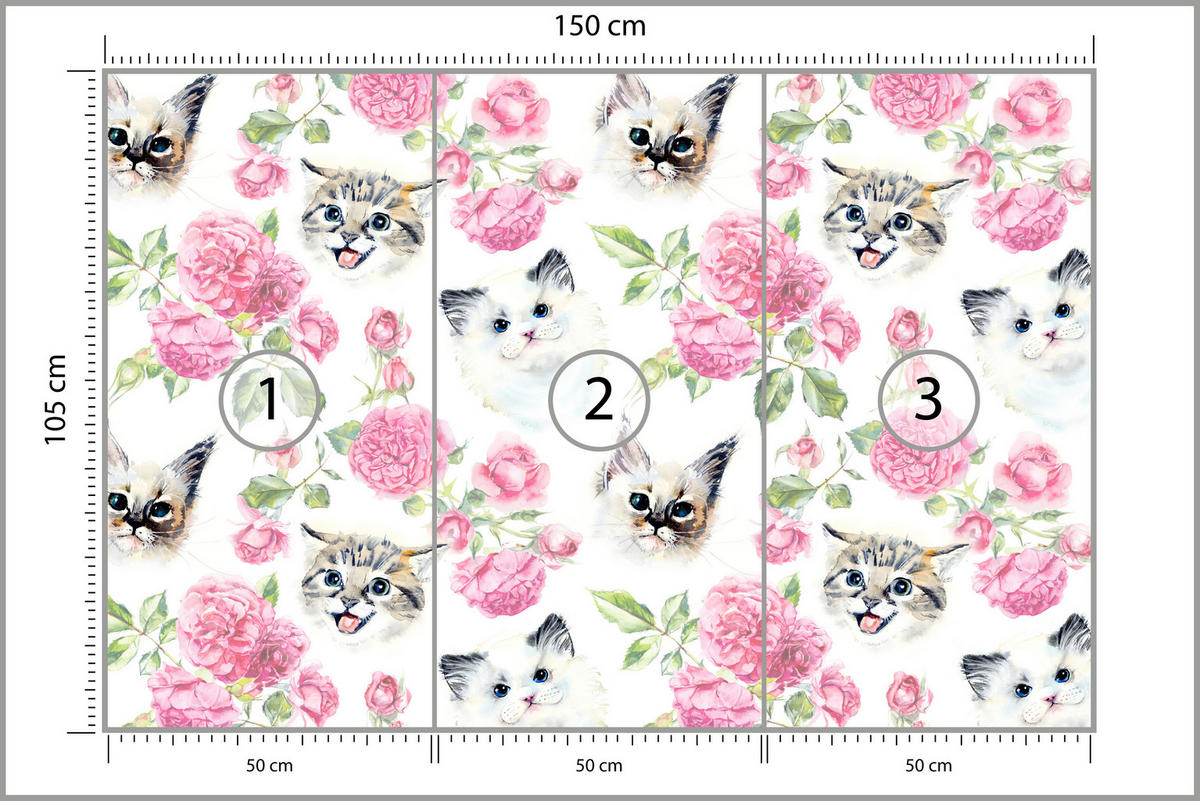 FOTOTAPETA Pre Spálňu Mačiatka Ruže Kvety 150 x 105 cm - sivá/biela, papier (150/105cm) - Muralo