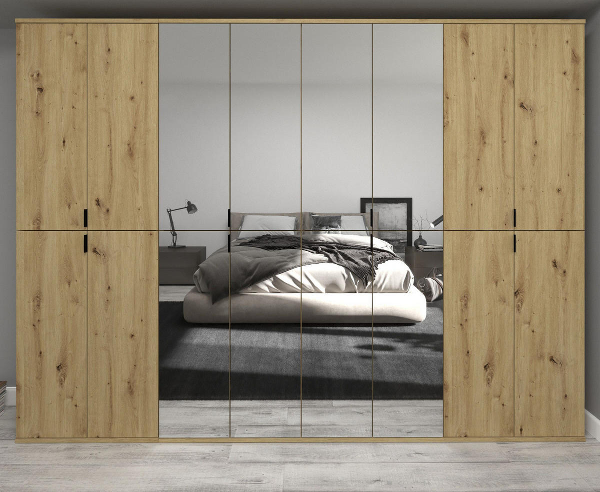 KLEIDERSCHRANK Eiche Artisan 244 cm, Stauraumschrank mit Spiegel - Schwarz/Eiche Artisan, Glas/Holzwerkstoff (244/193/34cm) - Inn.Furn