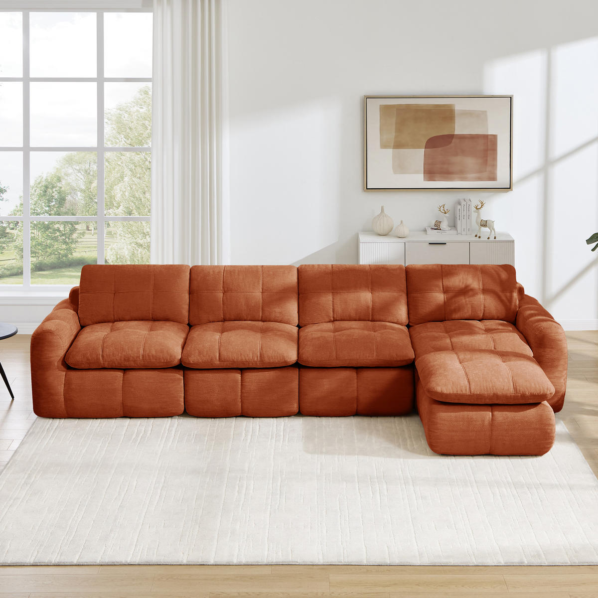 ECKSOFA DE-34464 4-Sitzer L-Form mit Ottoman Orange - Orange, Textil (160/334cm) - ComfortXL