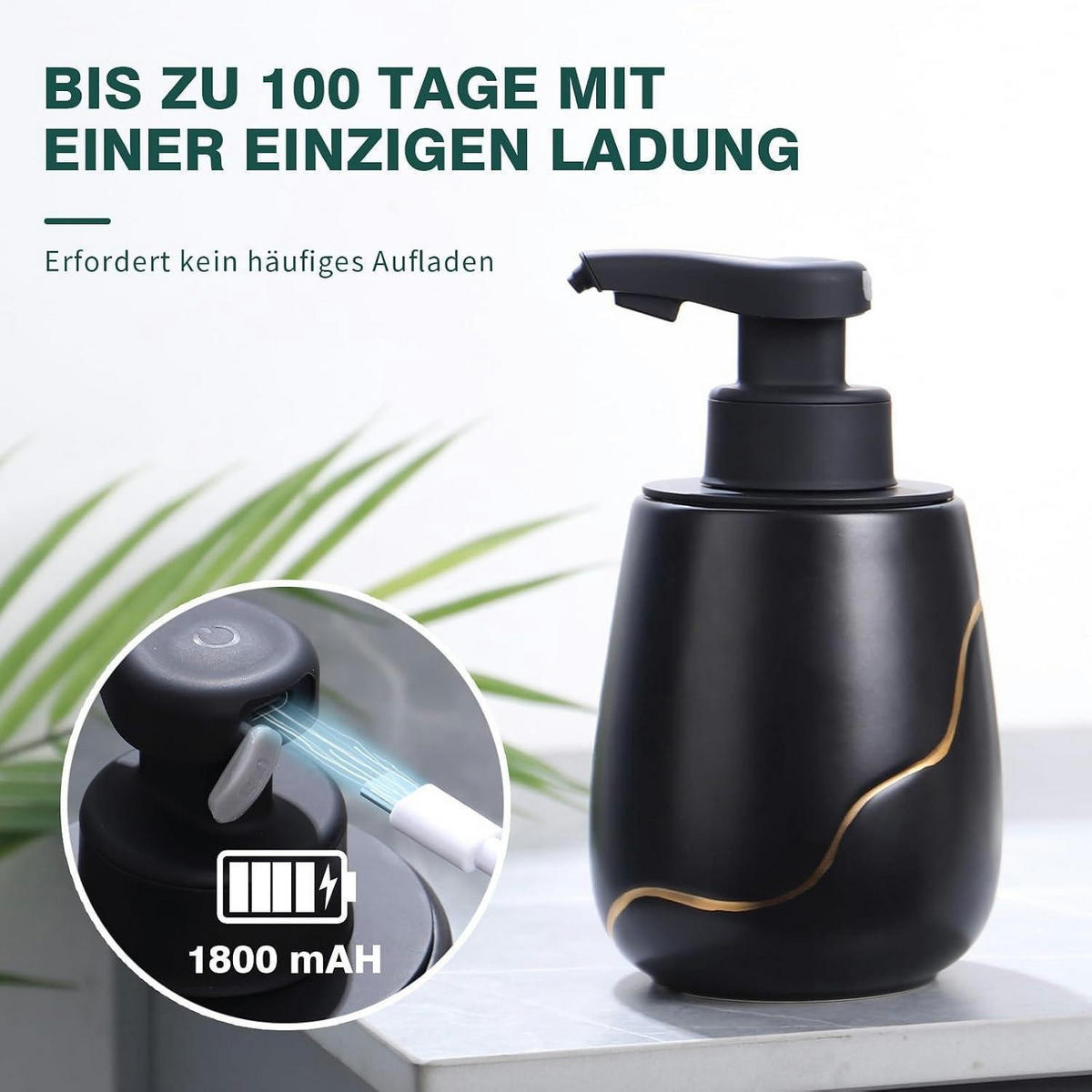 SEIFENSPENDER Automatisch Keramik Schwarz 500 ml - Schwarz, Keramik (9/17/10cm)