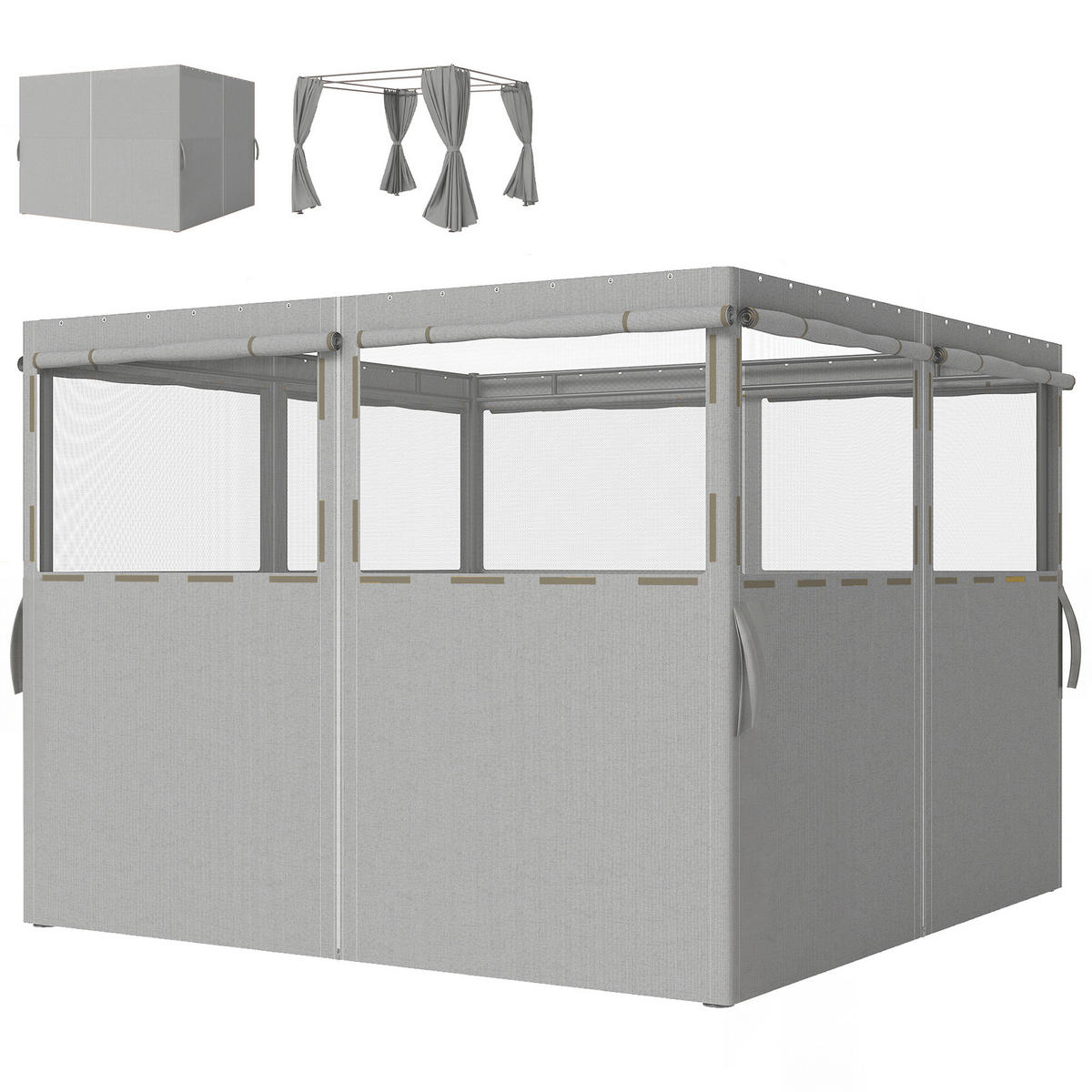 PAVILLON-SEITENWAND, 8 UV-Schutzfenster, hellgrau - Grau, Textil (34/18.5/43.5cm) - Vallsero