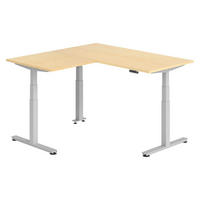 ECKSCHREIBTISCH elektrisch höhenverstellbar L-Form 160/160/74 cm in Ahornfarben/Silberfarben - Silberfarben/Ahornfarben, Holzwerkstoff (160/160/74cm) - bümö