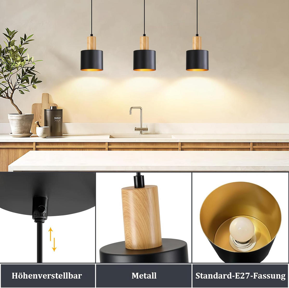 LED PENDELLEUCHTE COHEN Ⅲ 12/12/174 cm - Schwarz, Metall (12/12/174cm) - Nettlife