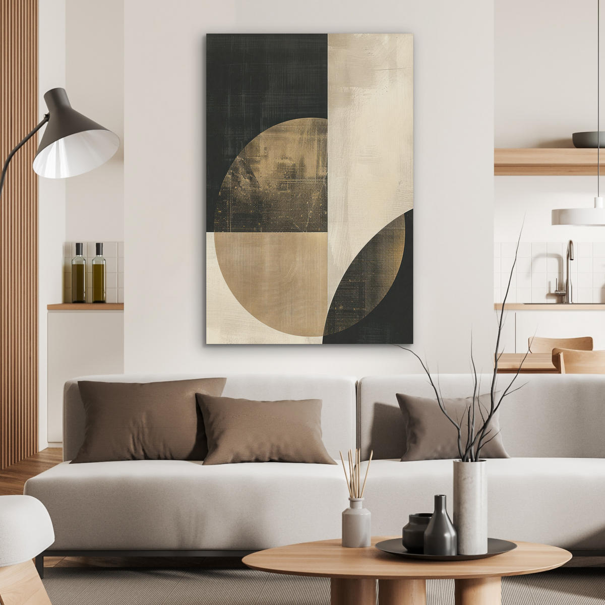 AKUSTIKPANEEL Abstrakt - Geometrische Formen - Schwarz - Gold 70x100 cm - Ecru, Textil (70/0.9/100cm) - MuchoWow