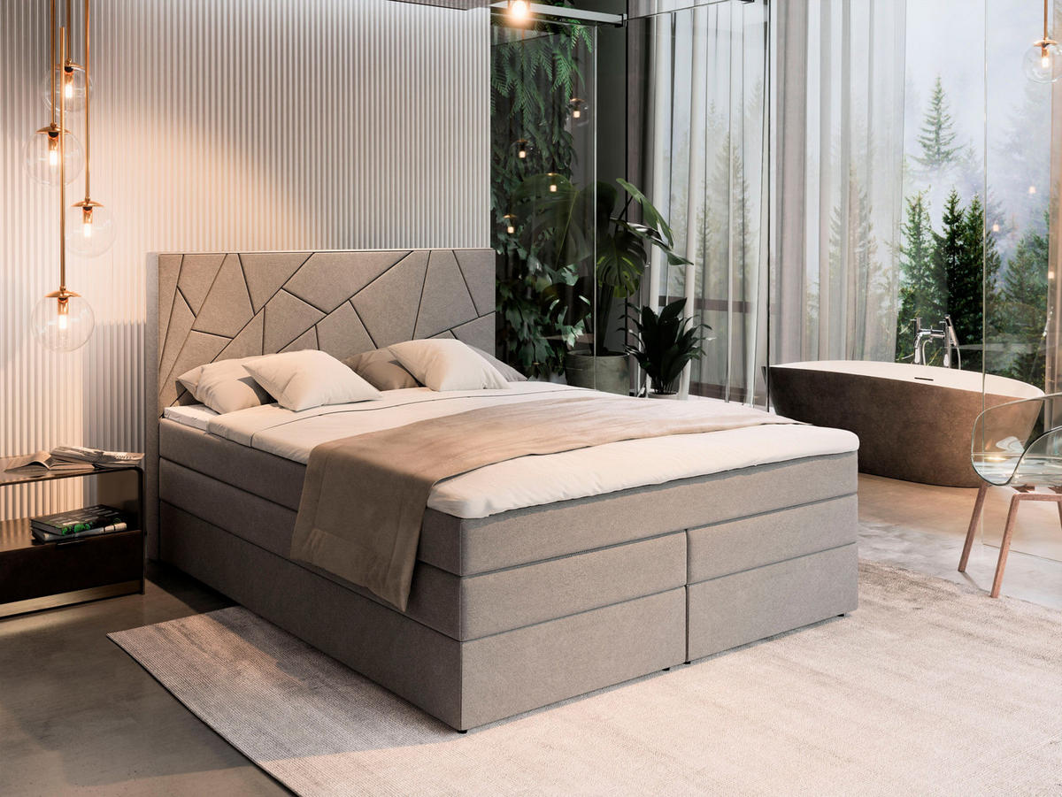 BOXBETT TRANI 160x200 cm mit Matratze und Topper - Hellgrau - Hellgrau, Holz (160/200cm) - MASSENO