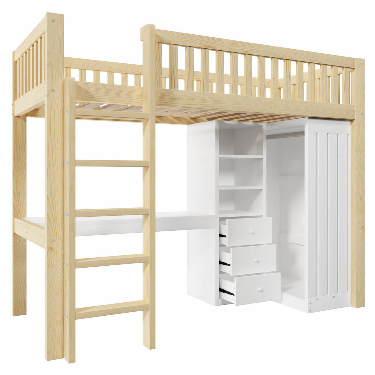 HOCHBETT 90/200 cm Natur aus Kiefernholz und MDF mit Schreibtisch und Stauraum - Naturfarben, Holz (90/200cm) - OKMYHOME