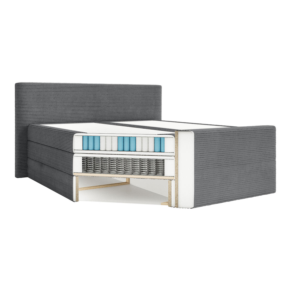 BOXSPRINGBETT Velipoja Cord 140x200 cm, Dunkelgrau - Dunkelgrau, Textil (140/200cm) - Fedve