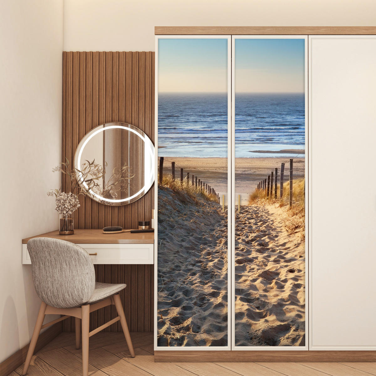 TÜRAUFKLEBER Selbstklebend - Strand - Meer - Niederlande - Dünen - Sonne 95x215 cm - Türtapete - Blau, Kunststoff (95/0.1cm) - MuchoWow
