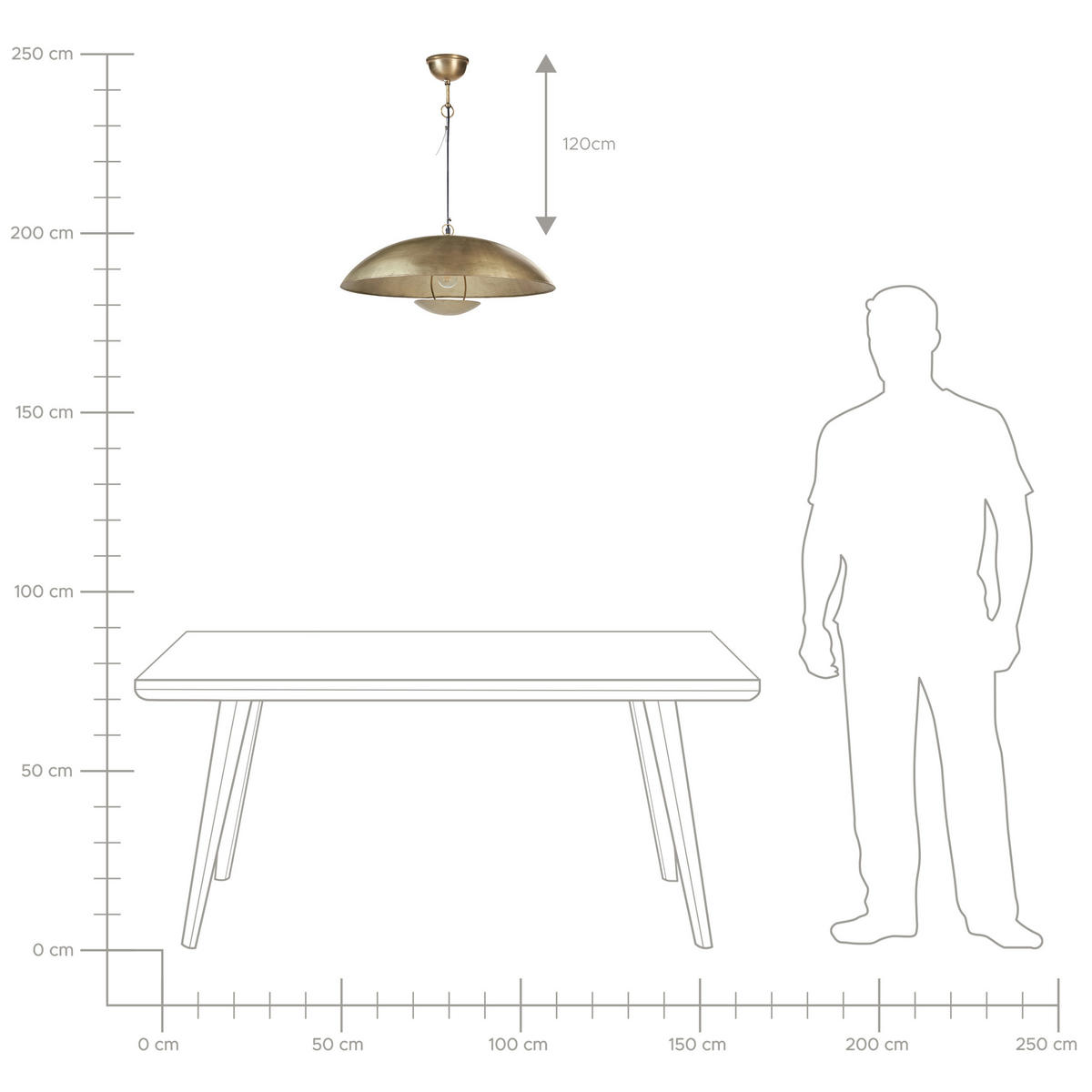 HÄNGELEUCHTE Agrani 60/60/150 cm - Messingfarben, Metall (60/60/150cm) - Beliani