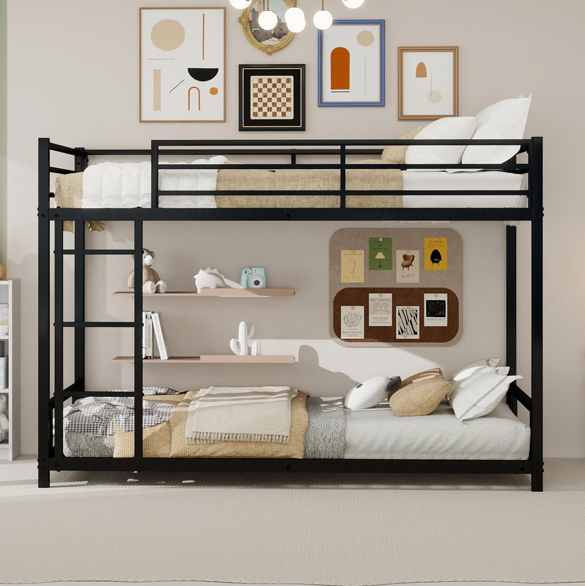ETAGENBETT 90/180 cm schwarz aus Eisen mit Leiter und Sicherheitsgeländer - Schwarz, Metall (90/200cm) - OKWISH