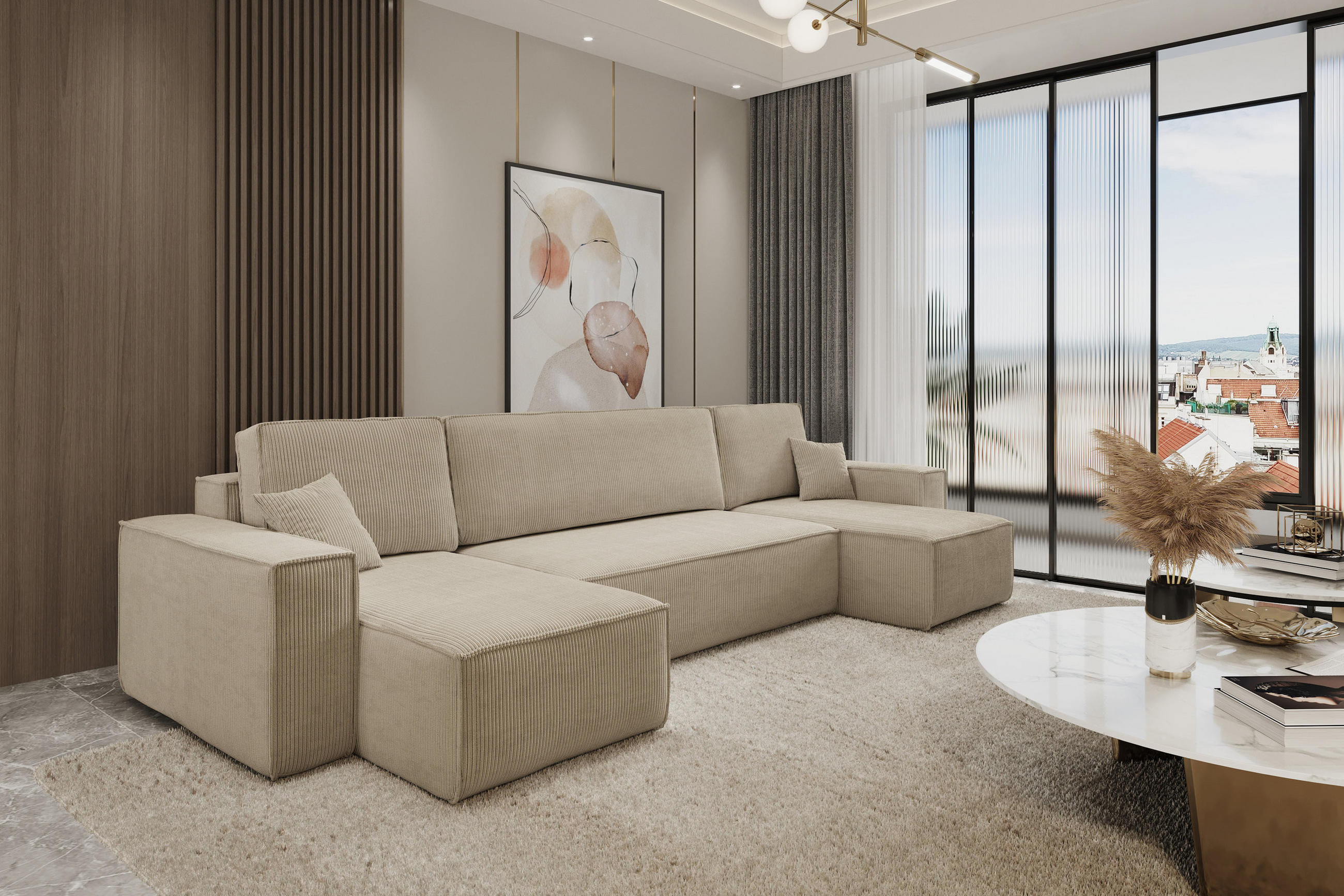 Thumbnail - Venasi Möbel Wohnlandschaft, Braun, Textil, U-Form, 312x83x142 cm, Wohnzimmer, Sofas & Couches, Wohnlandschaften, Wohnla...