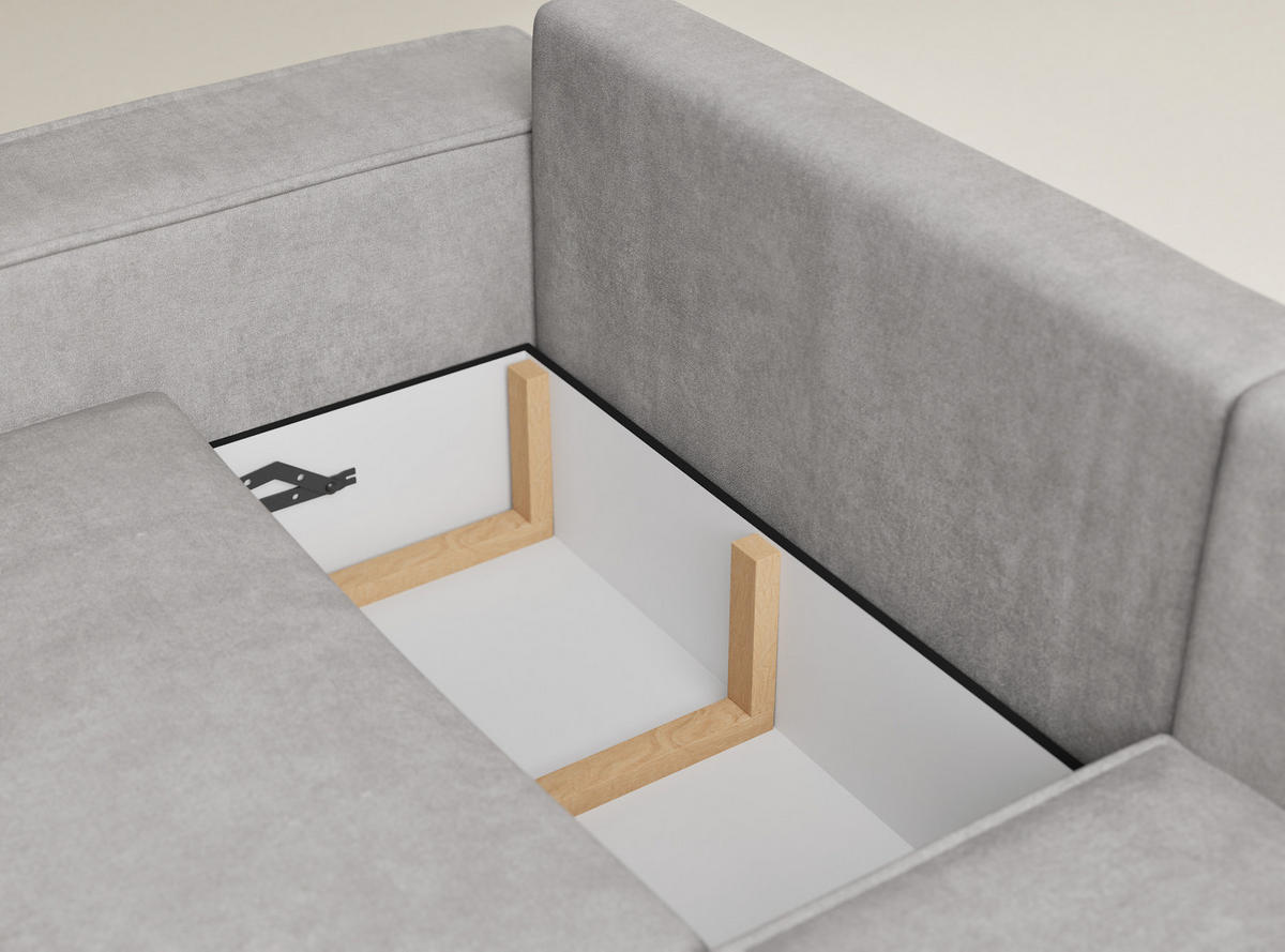 ECKSOFA MIT SCHLAFFUNKTION Tonga Grau Beige Webstoff - Greige/Schwarz, Holz/Holzwerkstoff (253/105cm) - Maison de Reve