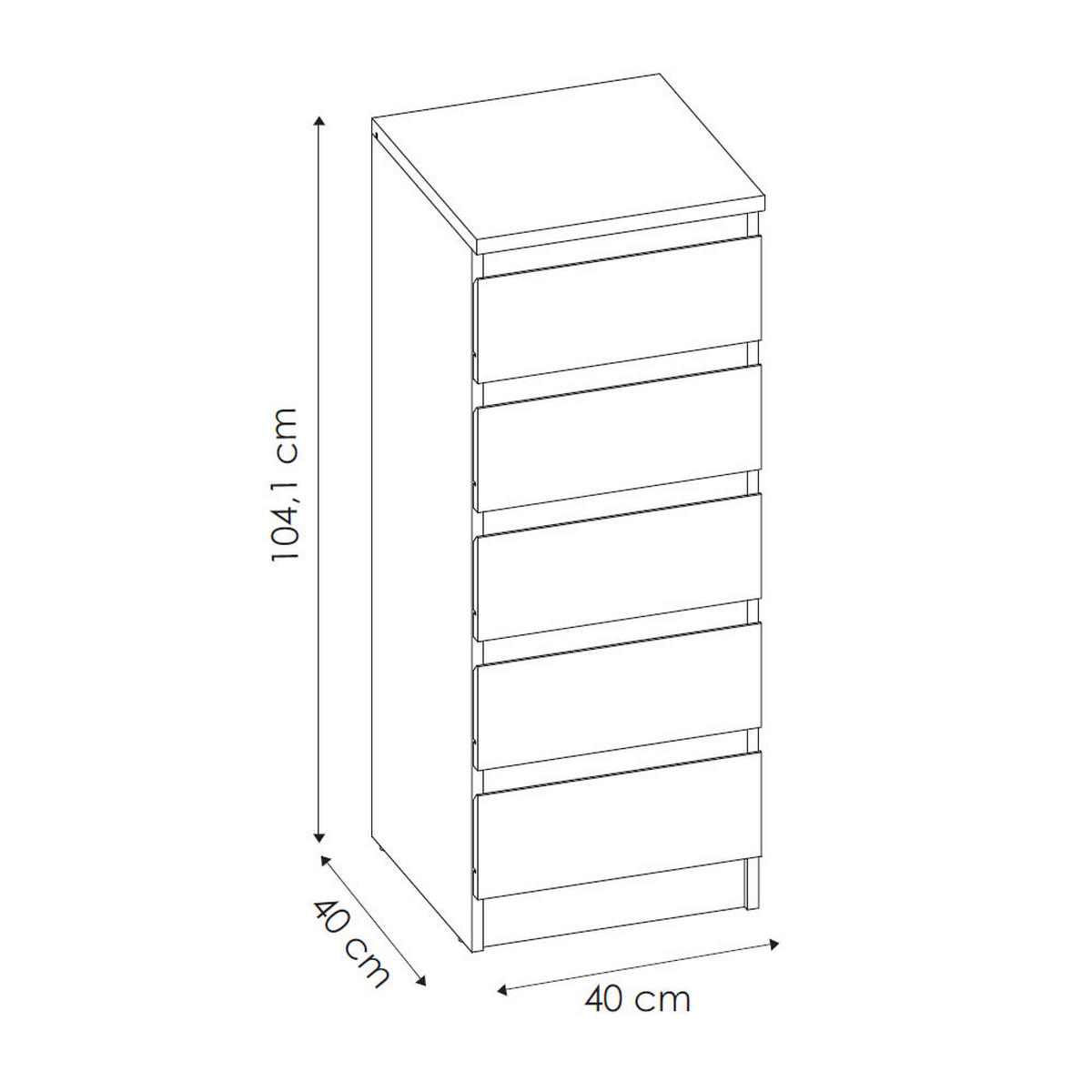 KOMMODE City weiß 40 / 40 / 104cm - Weiß, Holz/Holzwerkstoff (40/104/40cm) - Feldmann-Wohnen