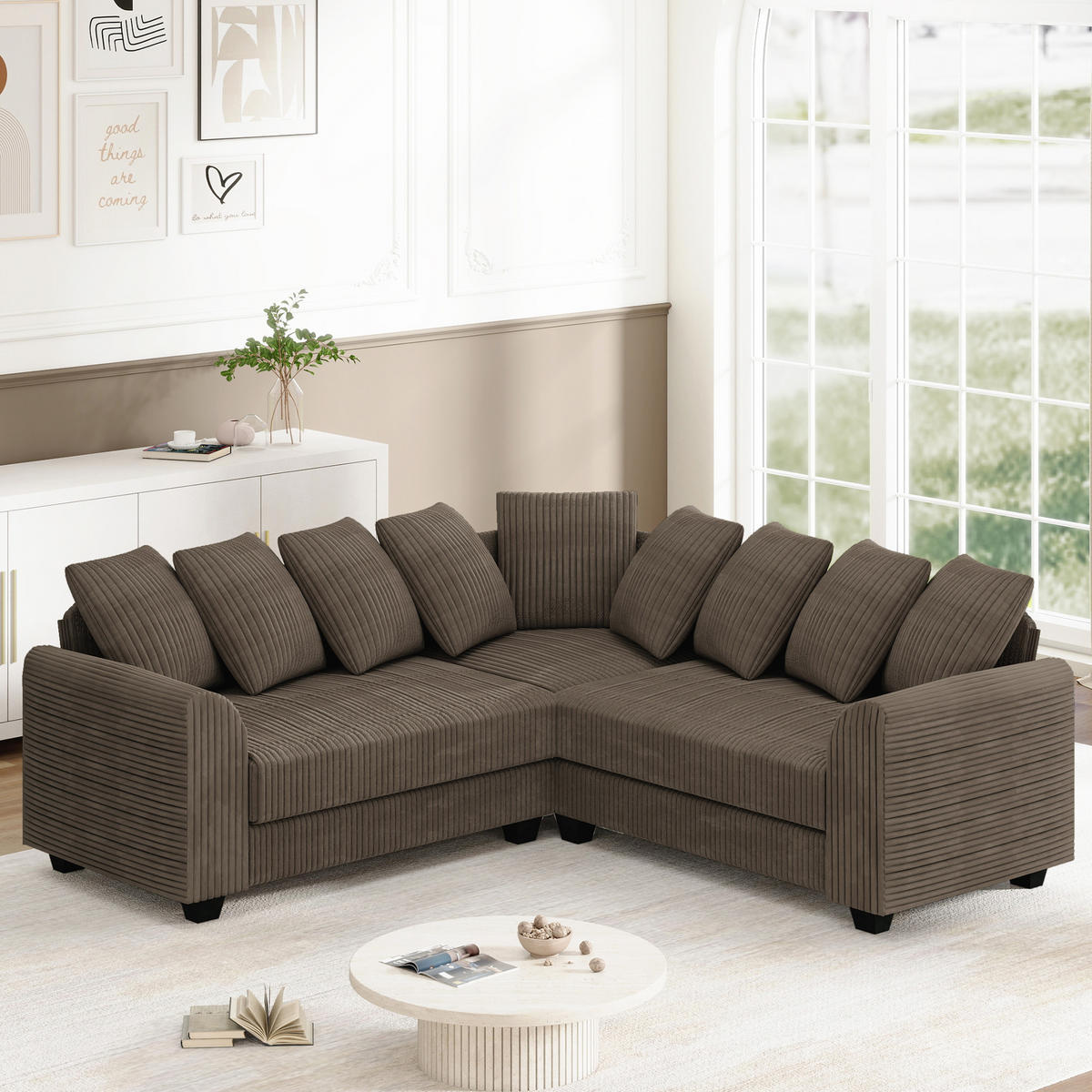 ECKSOFA Cord mit tiefem Sitz, Kissen 202/202/74 cm Braun - Braun, Textil (202/202cm) - Redom