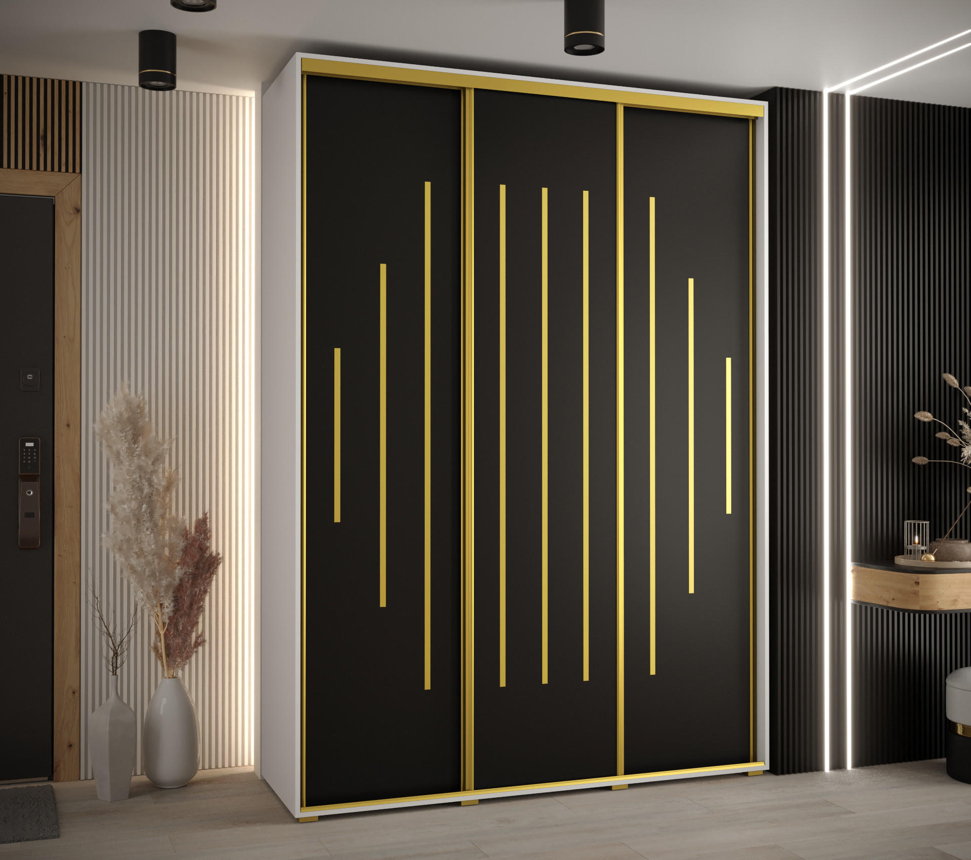 SCHWEBETÜRENSCHRANK 235,2/170/60 3-türig - Goldfarben/Schwarz, Holz/Metall (170/235/60cm) - Abiks Möbel