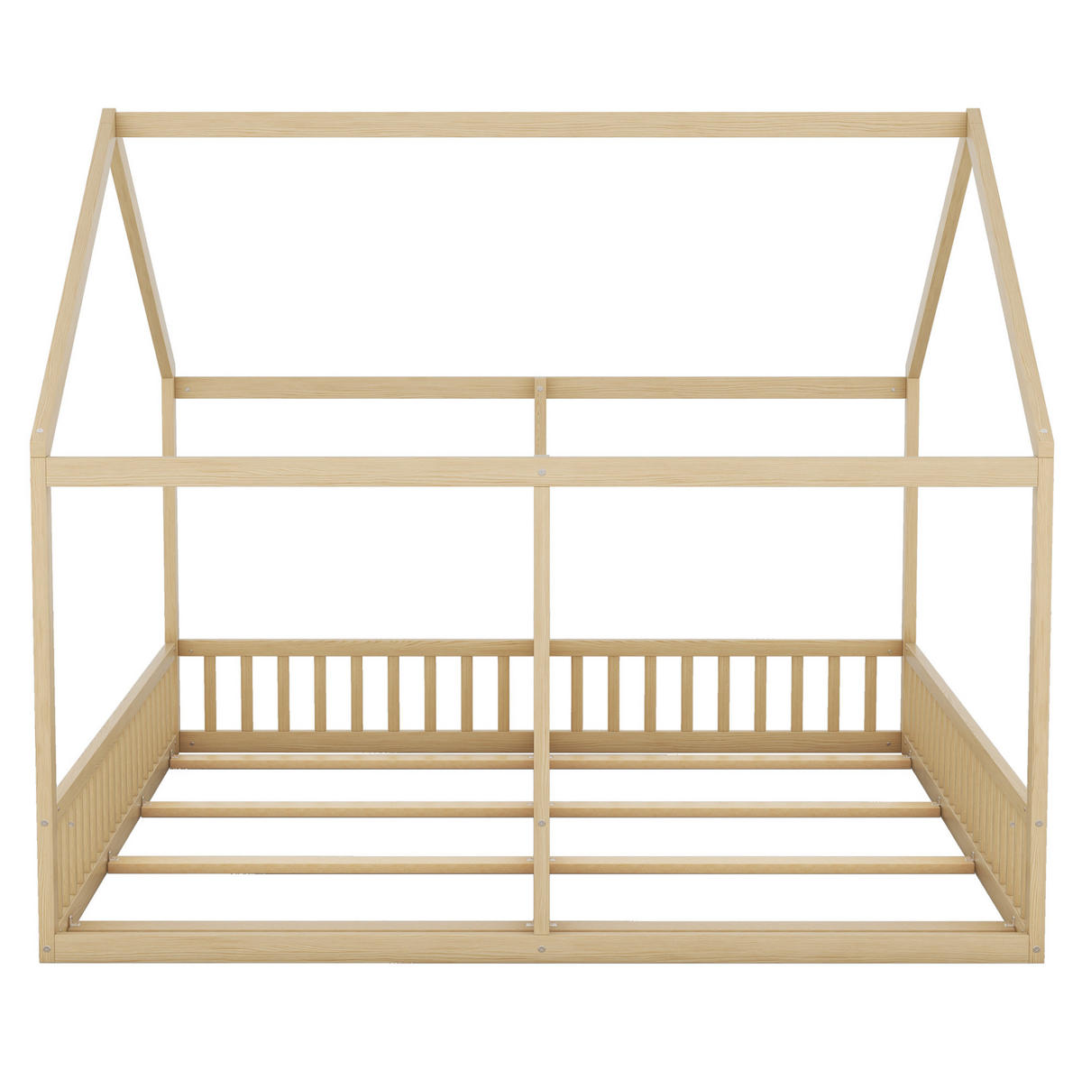 DĚTSKÁ postel 90/200 cm přírodní z borovice a MDF s domečkem a zábradlím - přírodní, dřevo (90/200cm) - OKWISH