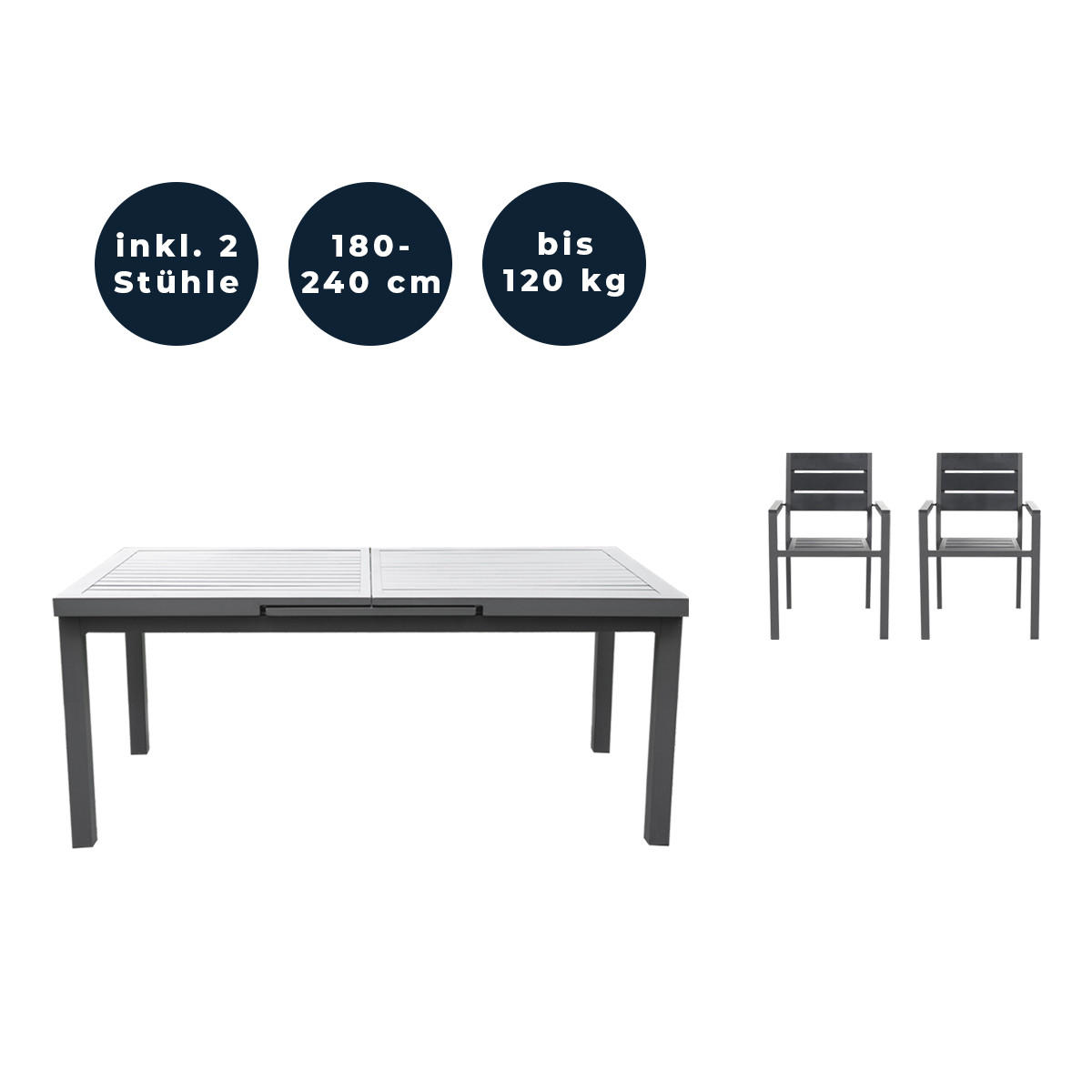 SITZGRUPPE CALIDO MADERA - 3 tlg. - Anthrazit, Metall - Home Deluxe