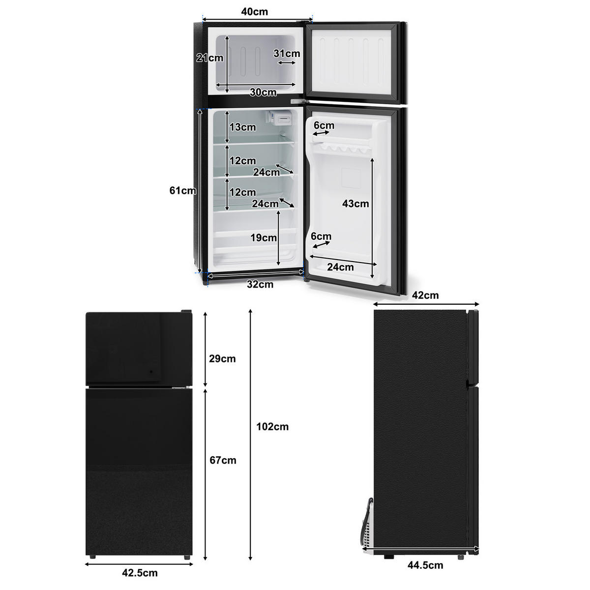 MINIKÜHLSCHRANK 92L Gefrierfach LED Temperaturregelung - Schwarz, Metall (42.5/102/44.5cm) - Kaket