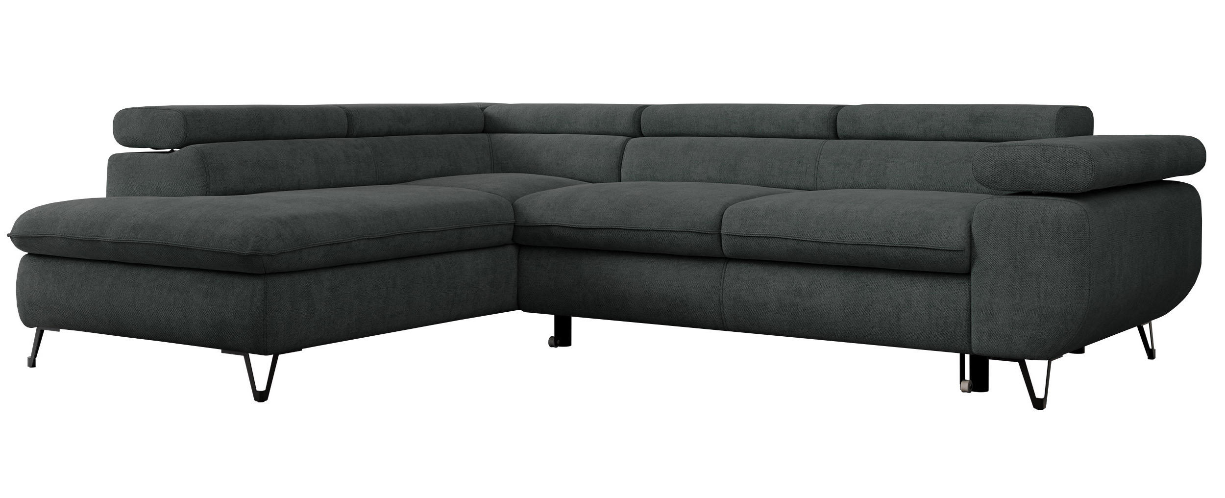 ECKSOFA PEDRO L Dunkelgrau Struktur - Links Seite - Dunkelgrau/Schwarz, Textil/Metall (208/273cm) - MKS