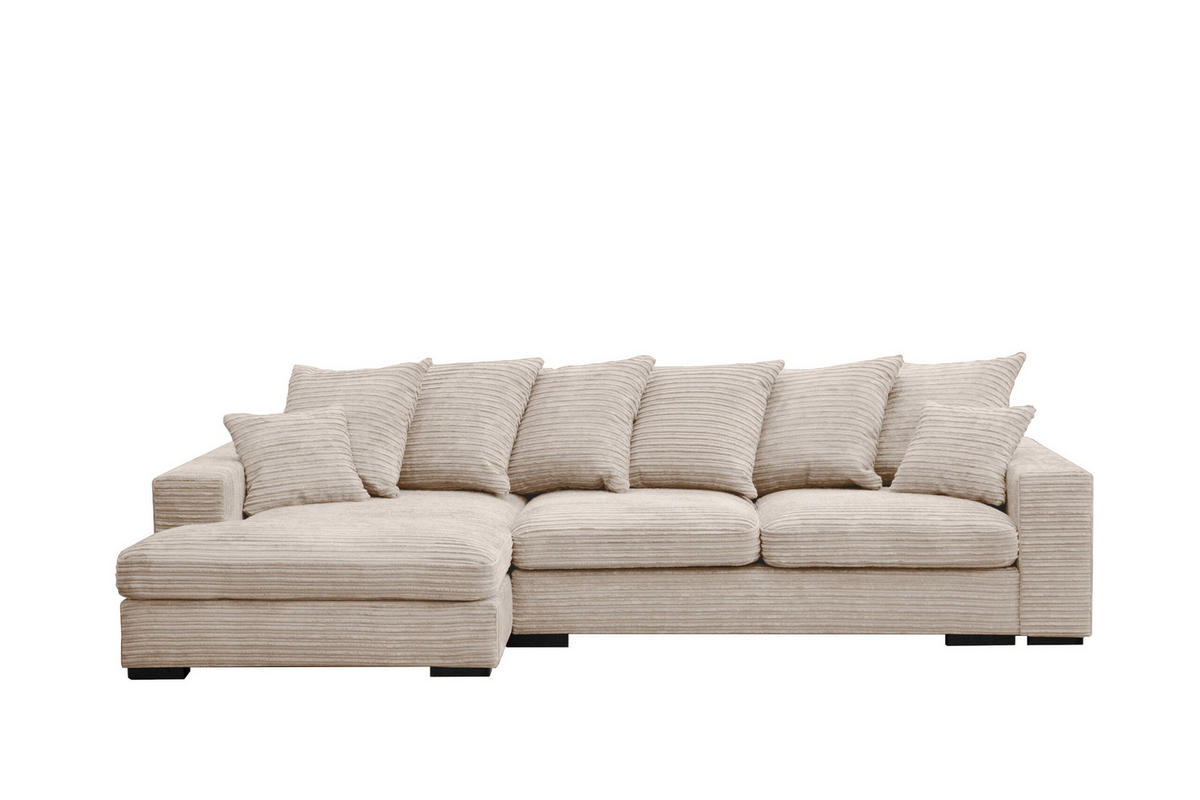 ECKSOFA Mit Schlaffunktion Und Bettkasten Couch L-form Gabon Stoff Zoom Creme Links - Creme, Holz (155/285cm) - Kaiser Möbel