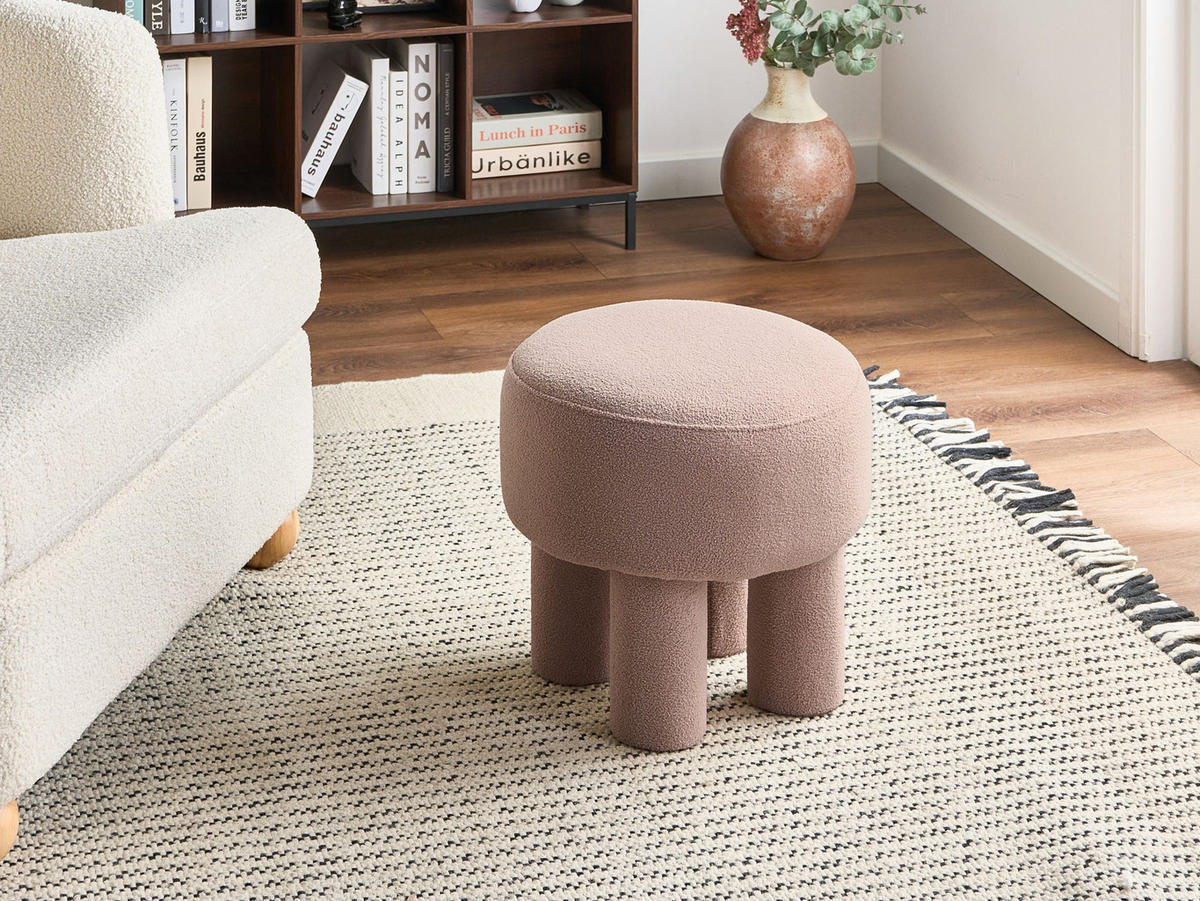 HOCKER Bouclé Beige Canby - Beige, Textil (43/38/43cm) - Beliani