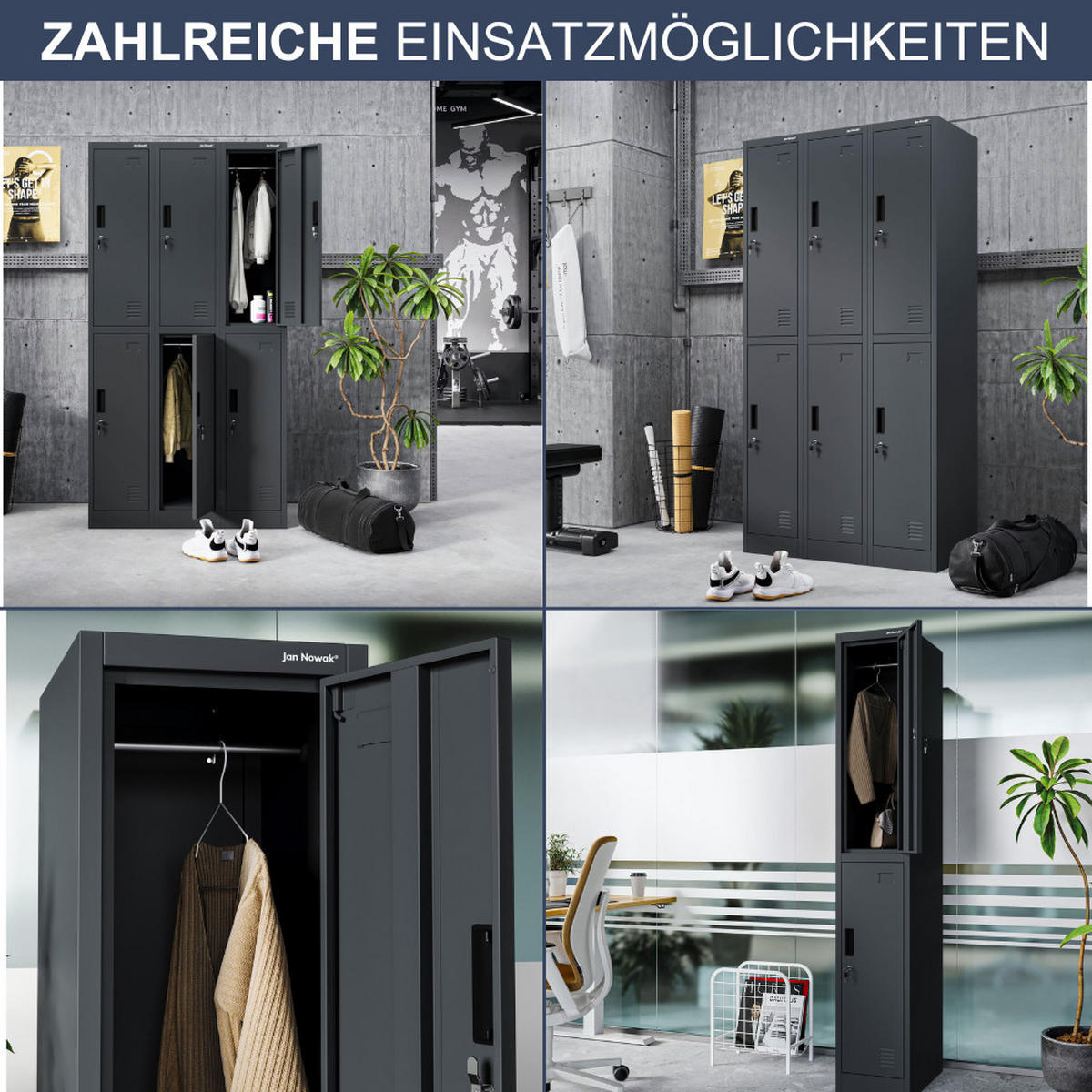 UMKLEIDESCHRANK Spind TOKIO 2 Abteile 185x31,7x45cm Anthrazit - Anthrazit, Metall (31.7/185/45cm) - DELUKE