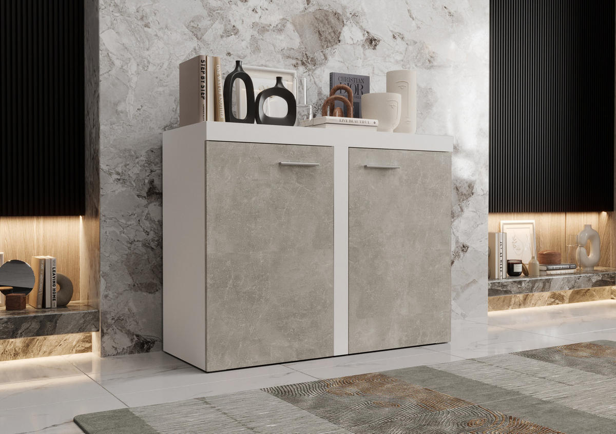 KOMMODE London LRXK 2D mit 2 Türen, Sideboard in Farbe: Weiß|Grau, Größe: 97 x 82 x 40 cm - Weiß/Grau, Holzwerkstoff (97/82/40cm) - O-Sofa