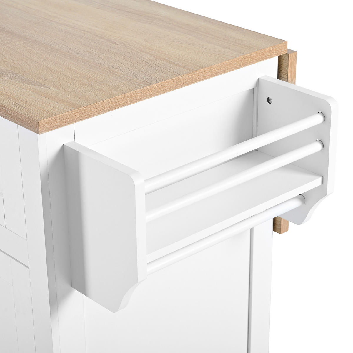 KÜCHENINSEL 112x46.2-76.2x92.7 cm Weiß mit Ausziehplatte & Mülleimer-Fach - Weiß, Holzwerkstoff (112/92.7/76.2cm) - Modfu