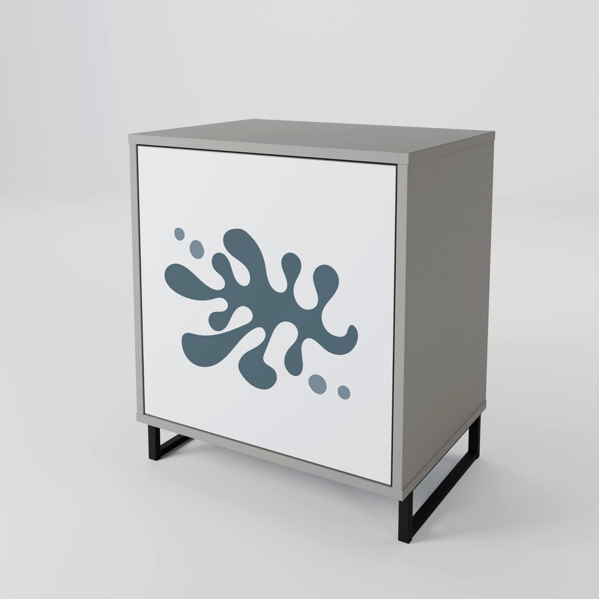 SIDEBOARD WONDERLAND VEGETATION, Grau, 57,5x42x77,5 cm, Schräge Buchenholzfüße - Buchefarben/Multicolor, Holzwerkstoff/Buchenholz (57.5/77.5/42cm) - SpaceRebels