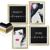 WANDBILDER 4er Set - 50x50 cm & 40x60 cm Goldrahmen - Porträts von Frauen mit Lippen - Goldfarben, Kunststoff (50/50cm) - ArtPrintCave