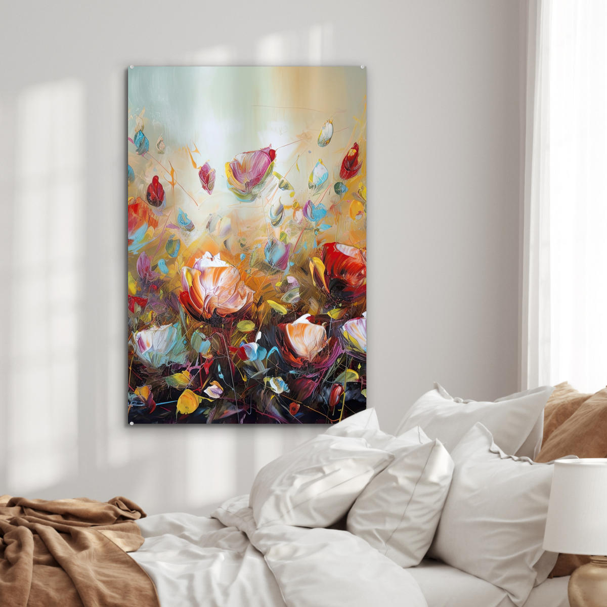 ACRYLGLASBILD Blumen - Kunst - Natur - Ölgemälde 60x90 cm - Multicolor, Glas (60/90cm) - MuchoWow