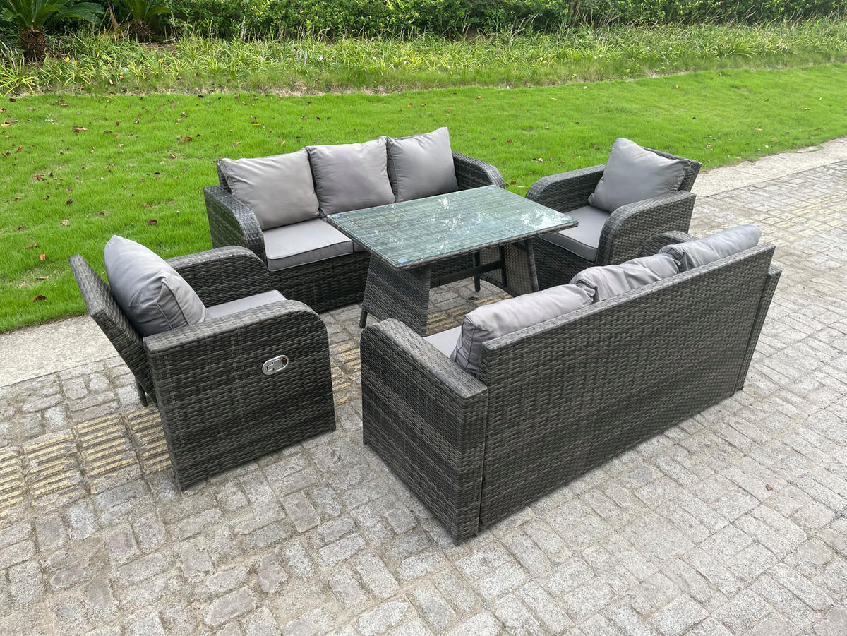 GARTENMÖBEL SET PE Polyrattan Grau - Dunkelgrau/Grau, Glas/Kunststoff - Fimous