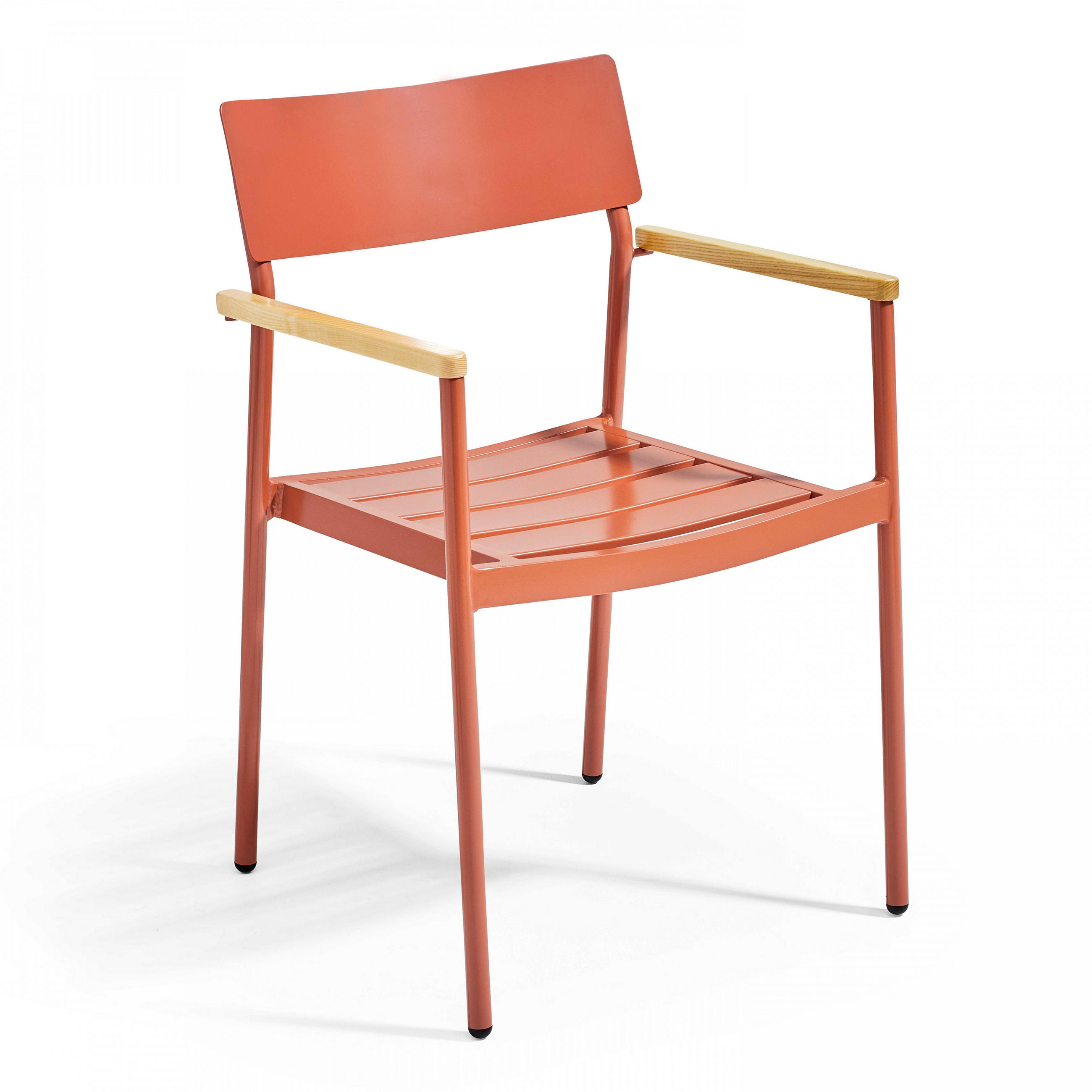 GARTENSTUHL, Holzfarbe und Terrakotta - Rot, Metall (56.5/86/55.5cm) - Oviala