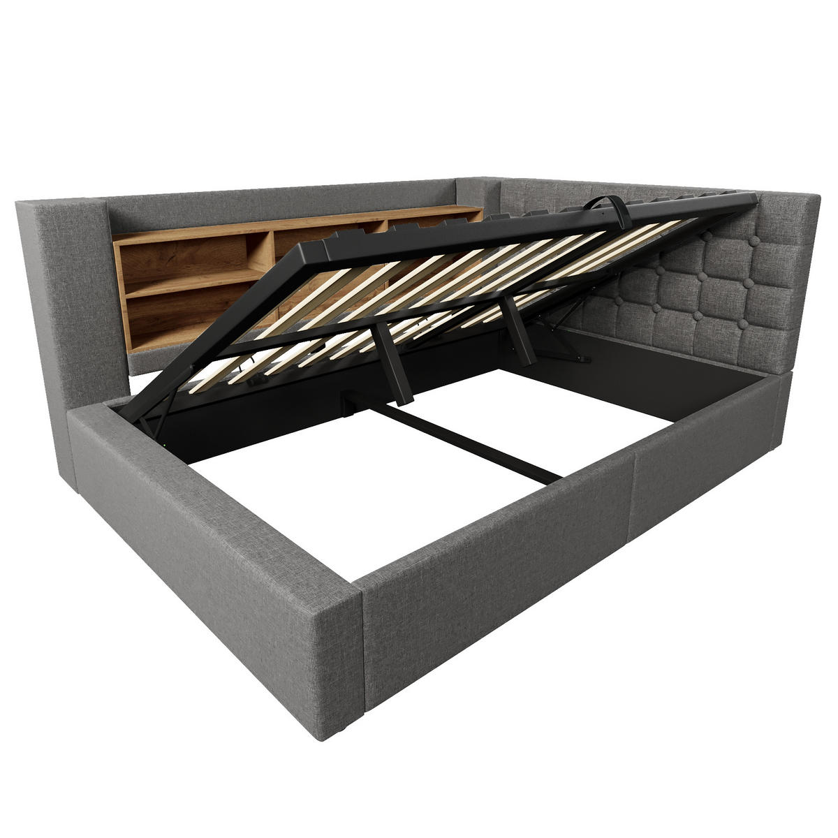 STAURAUMBETT 140/190 cm DE-00620, in Grau, LED-Beleuchtung und USB-Anschluss - Grau, Metall (140/190cm) - ComfortXL