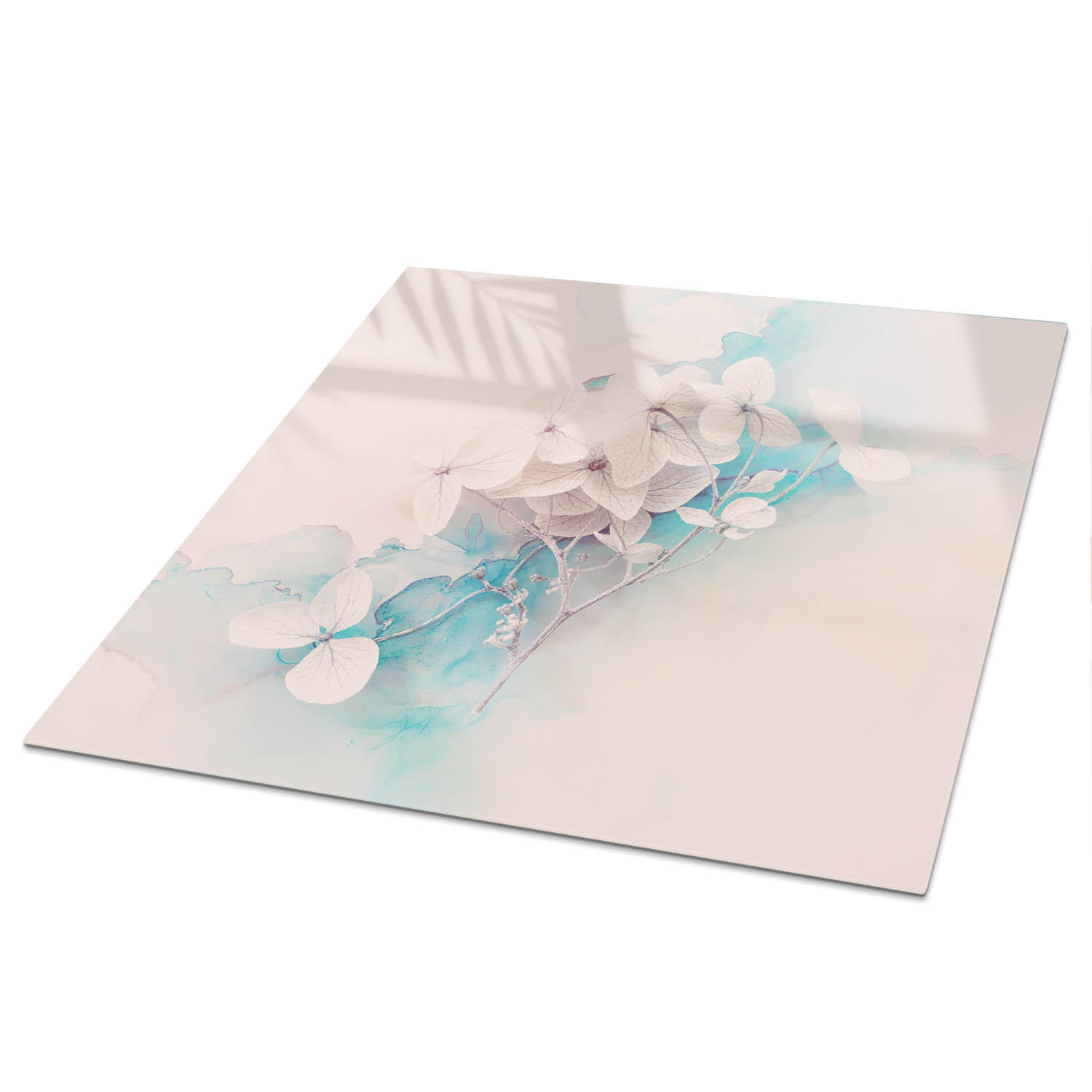 TISCHPLATTE 50x50 cm – Pastellblumen - Blau, Glas (50/50/0.4cm) - Wallfluent