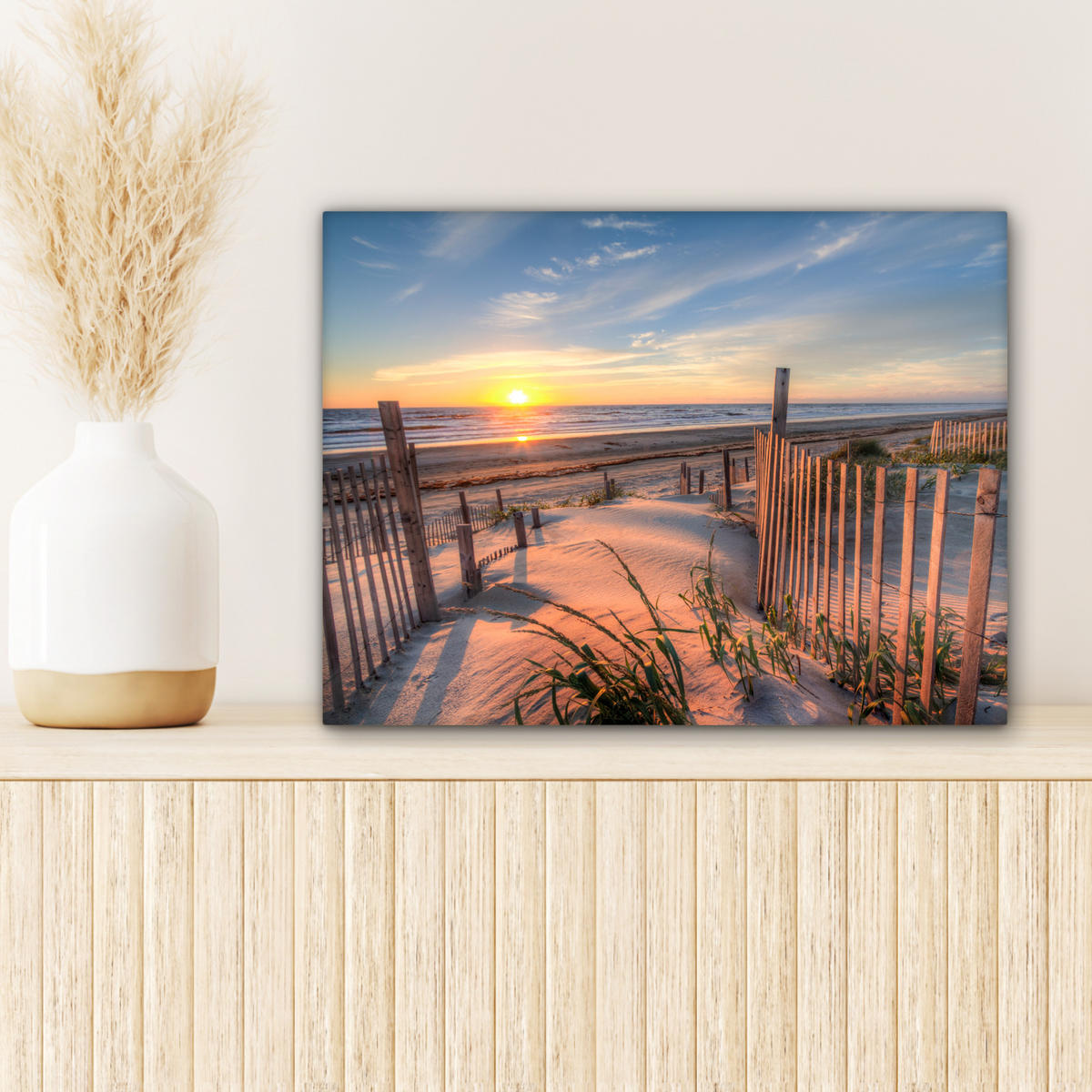 LEINWANDBILD Strand - Meer - Düne - Sonnenuntergang - Landschaft Wandbild 40x30 cm - Beige, Textil (40/30cm) - MuchoWow