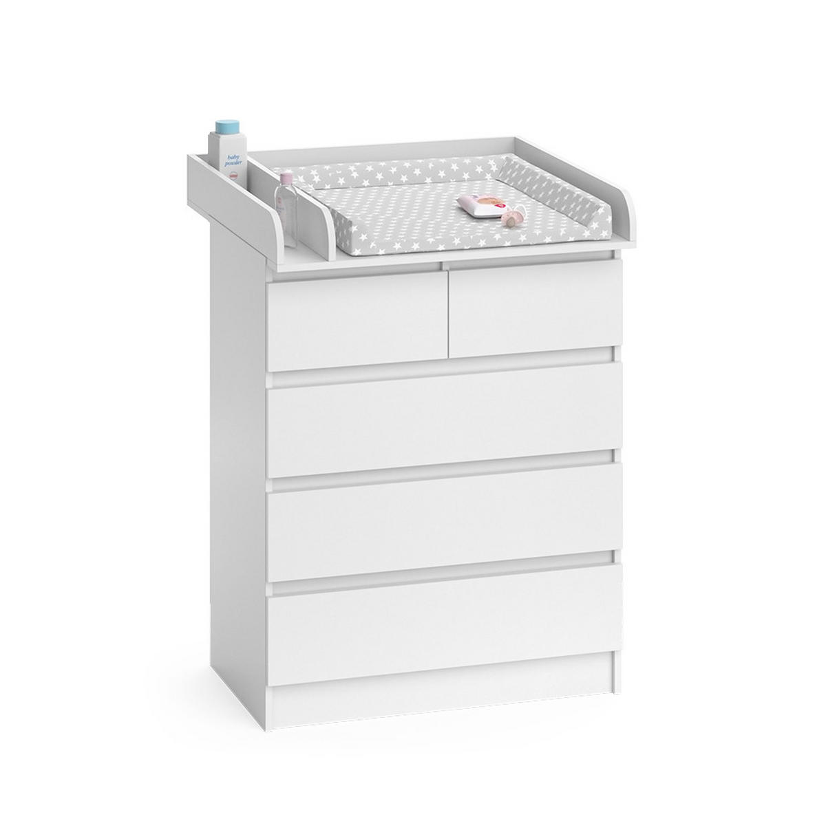 WICKELKOMMODE Emma Weiß 80 x 110.2 cm mit 5 Schubladen - Weiß, Holzwerkstoff (80/110.2/76cm) - Vicco