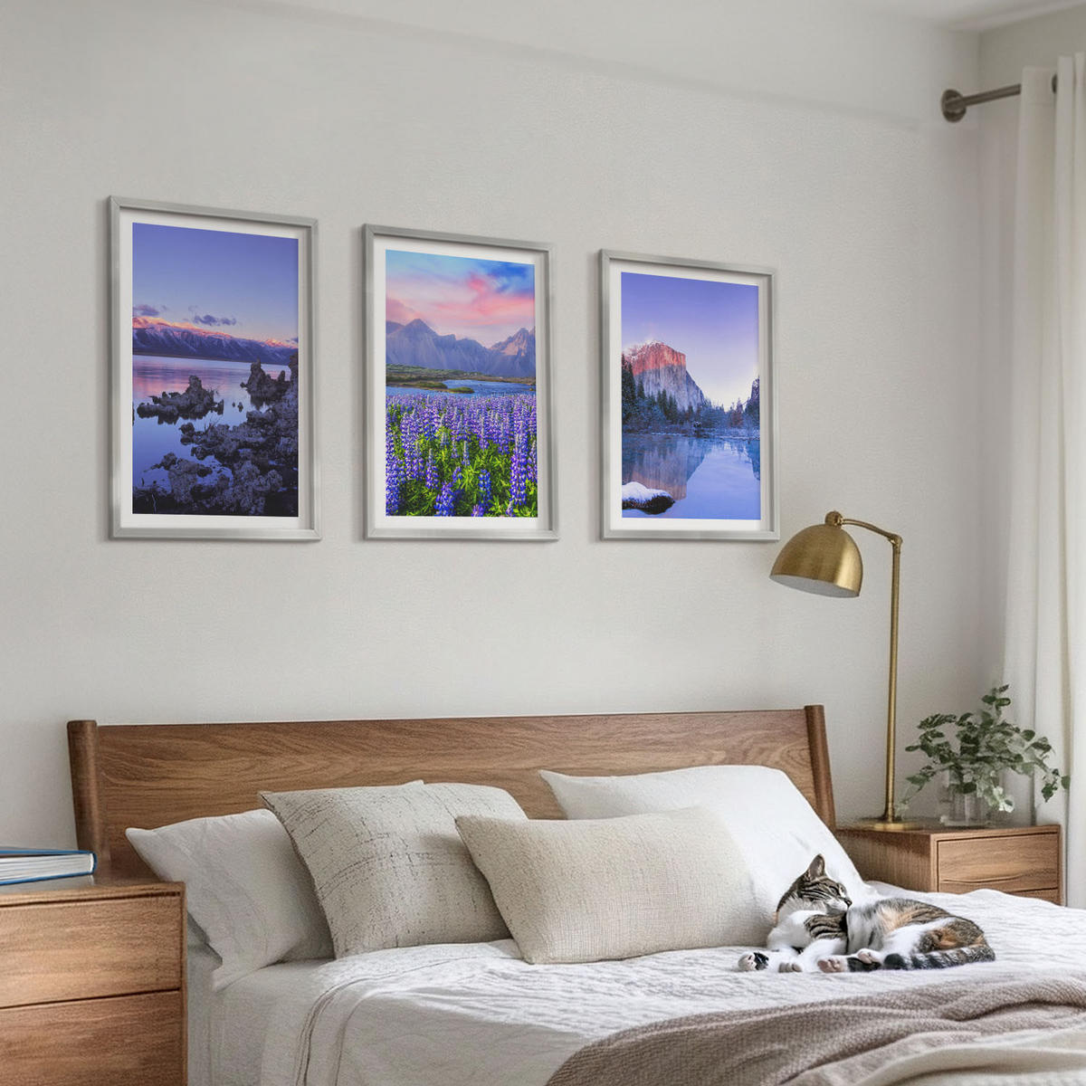 BILDER SET 3er Set - 40x60 cm Silberner Rahmen - Berglandschaften mit Wasser und Himmel - Silberfarben, Kunststoff (40/60cm) - TULUP