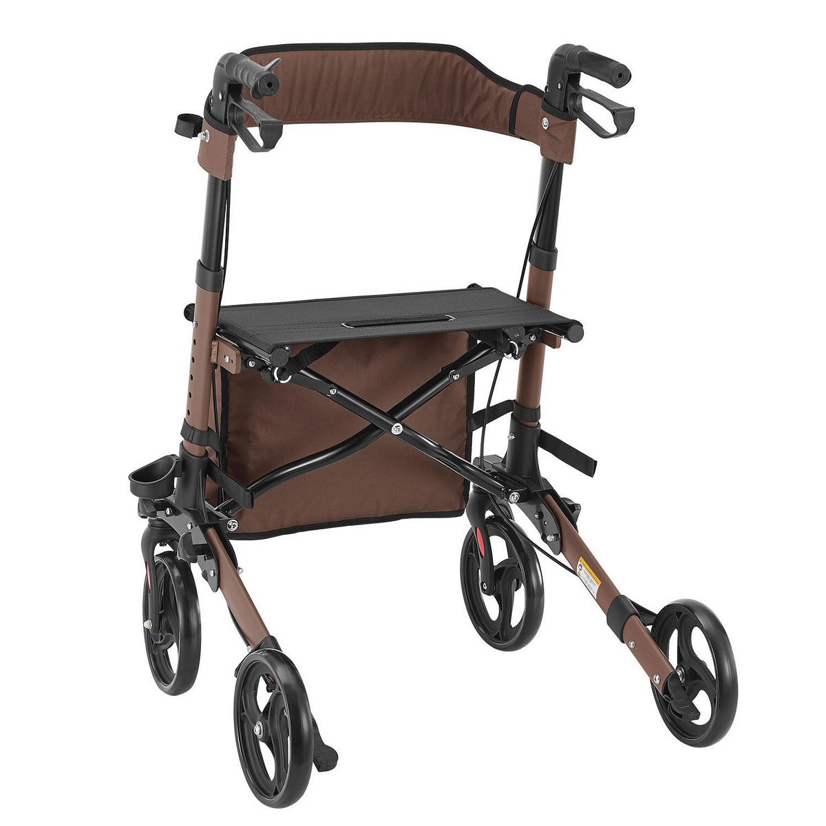 ROLLATOR Vital braun klappbar mit Sitzfläche & Einkaufstasche - Braun, Metall (63/80/68cm) - Juskys
