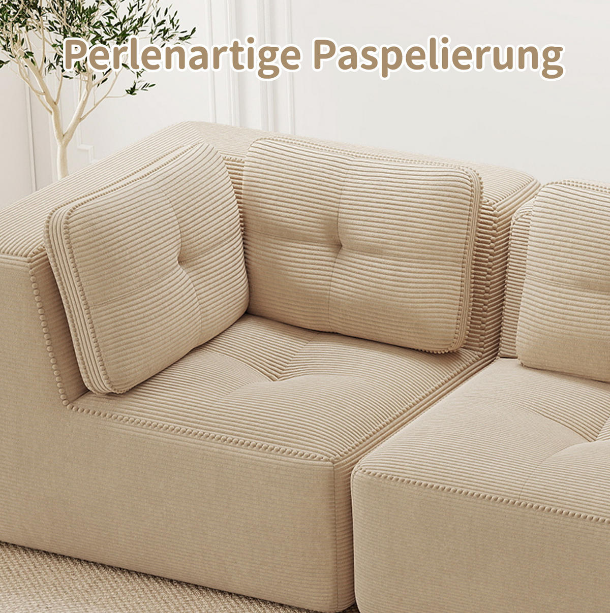 WOHNLANDSCHAFT 297/177/69 cm in Beige aus Cord mit modularem Design und breiter Sitzfläche - Beige, Textil (177/69/297cm) - Flora Grace